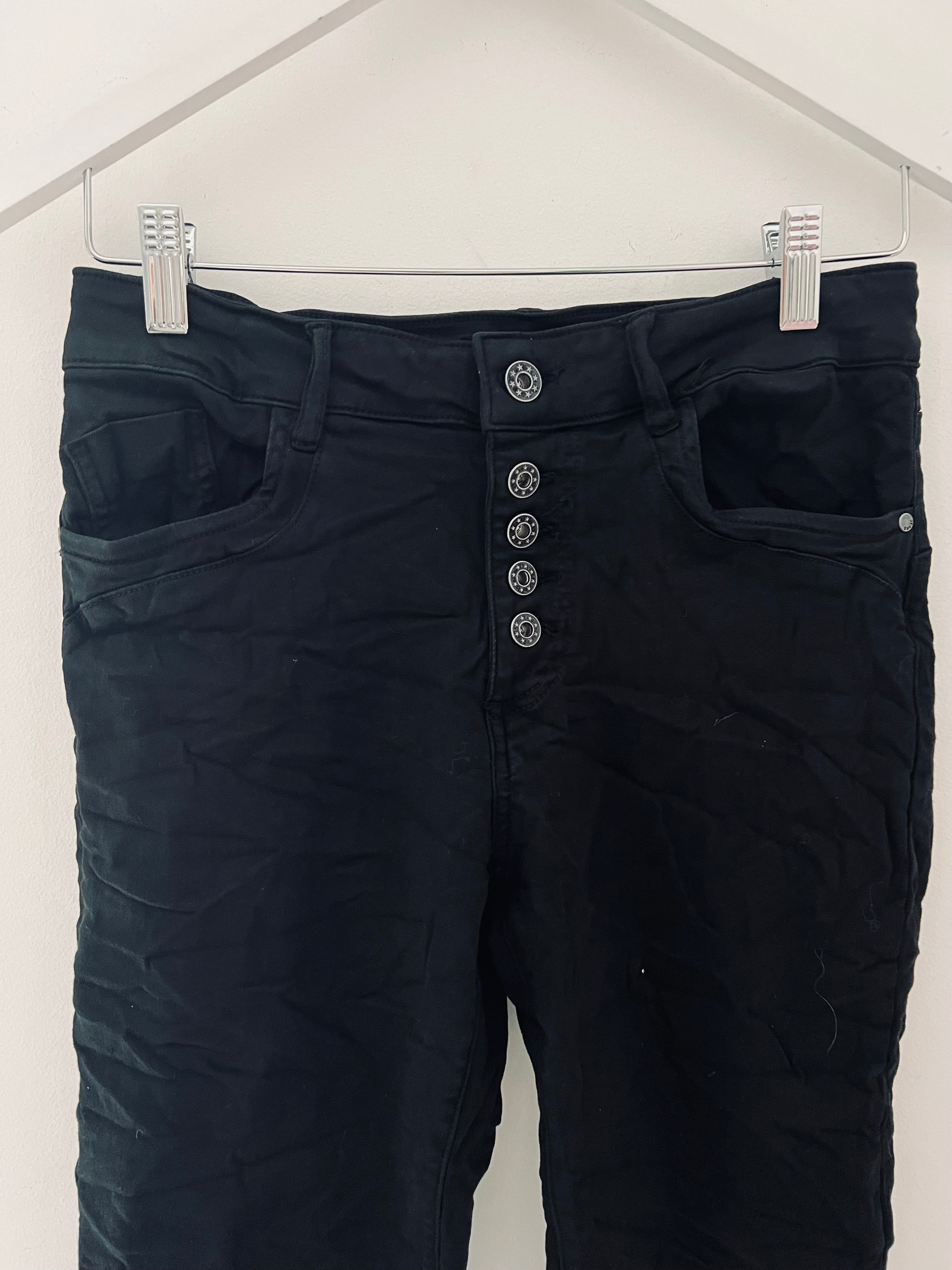Button Fly Stretch Jeans in Black