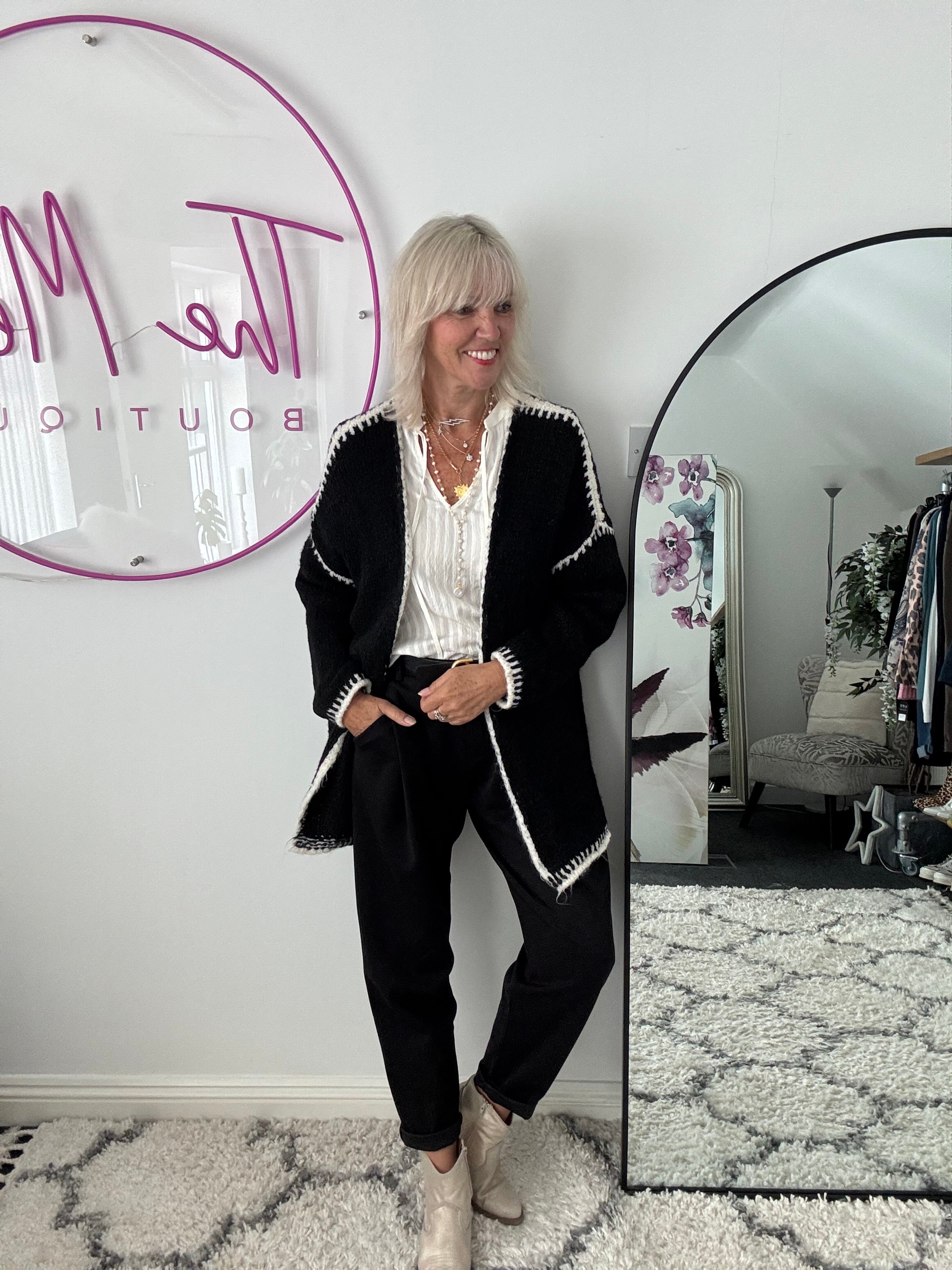 Whip Stitch Cardi in Black & Ecru