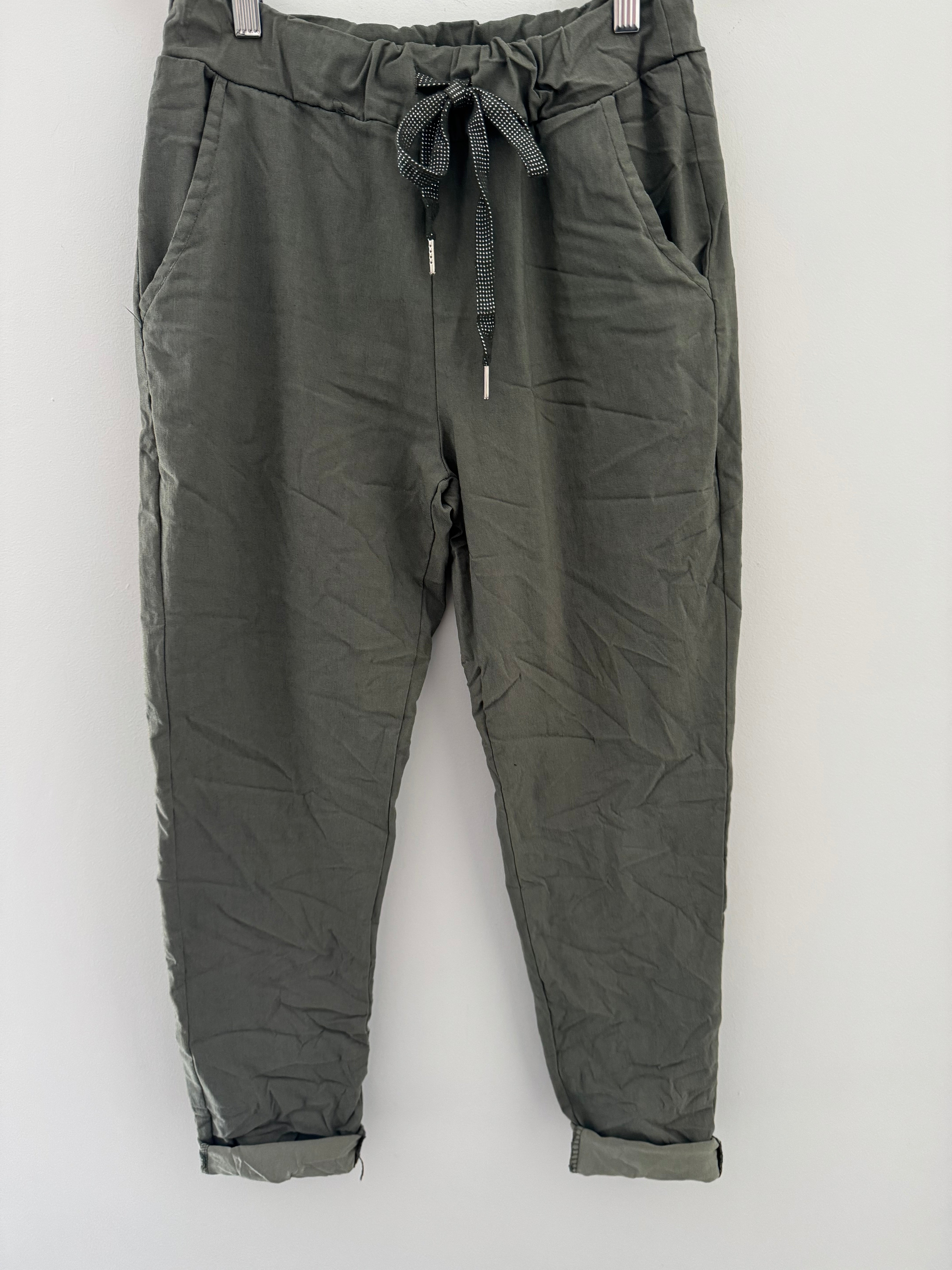 Super Stretch Joggers with Sparkly Tie in Khaki