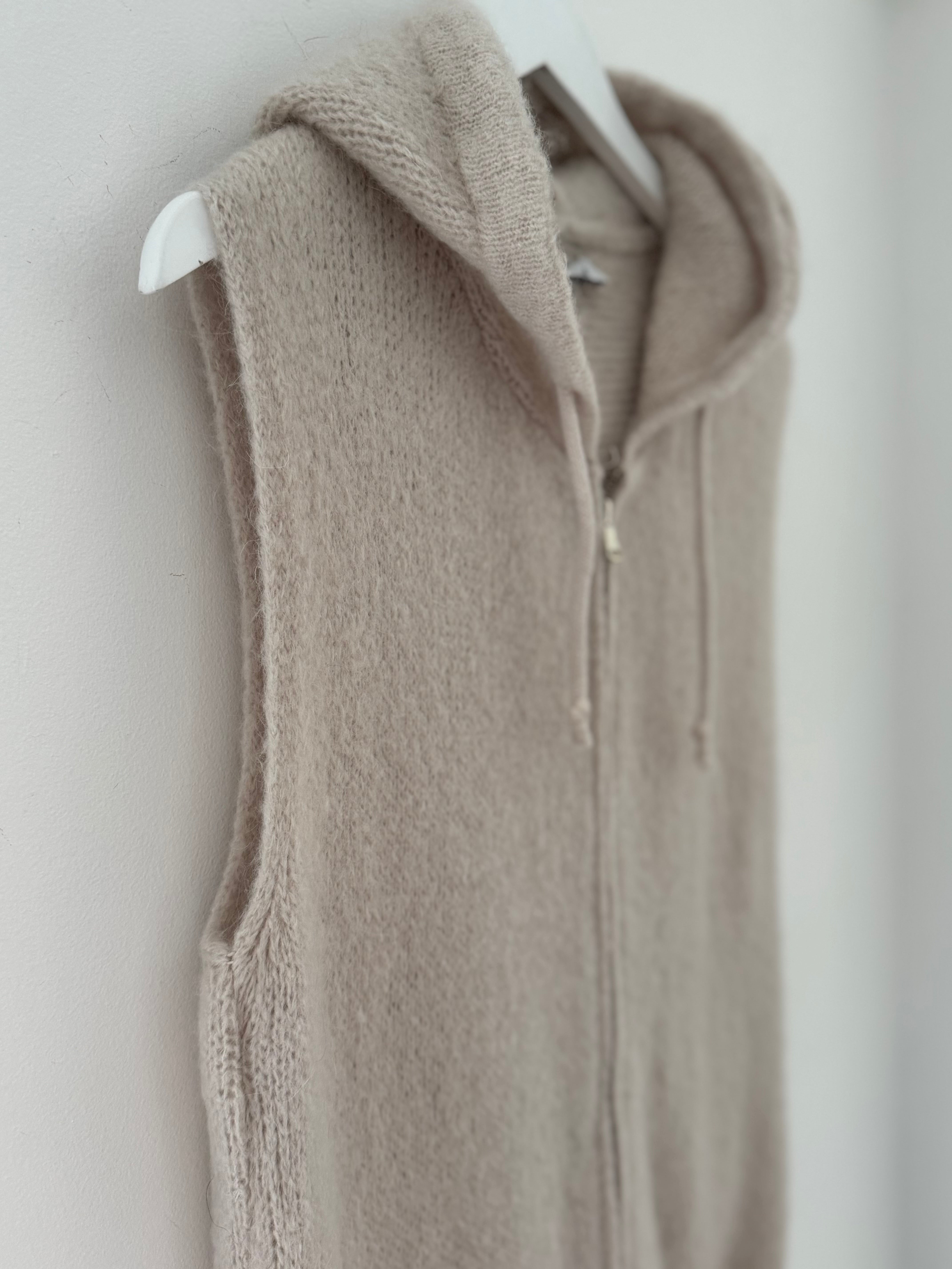 Hooded Mohair Gilet in Stone