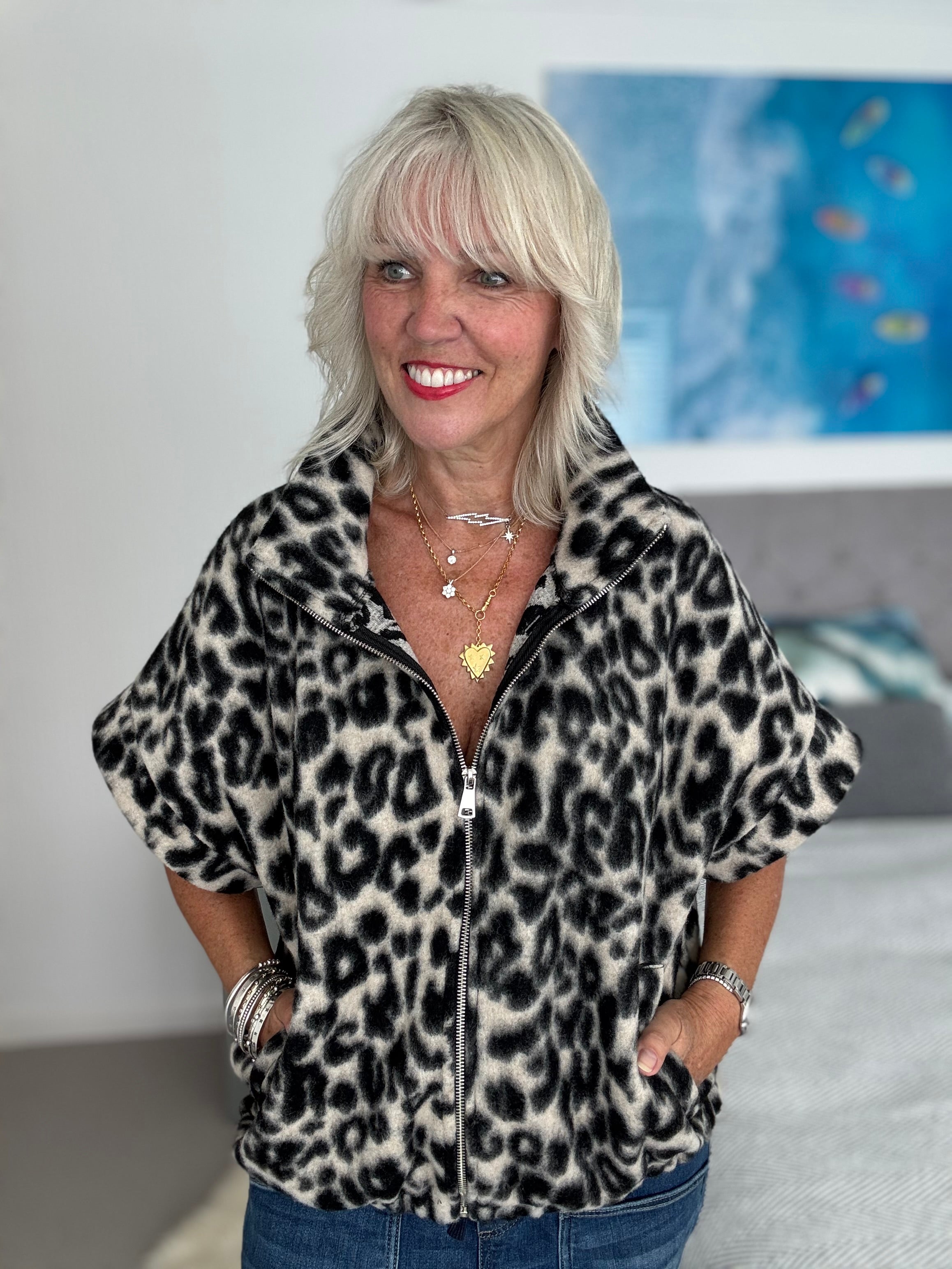 Cosy Gilet Jacket in Leopard