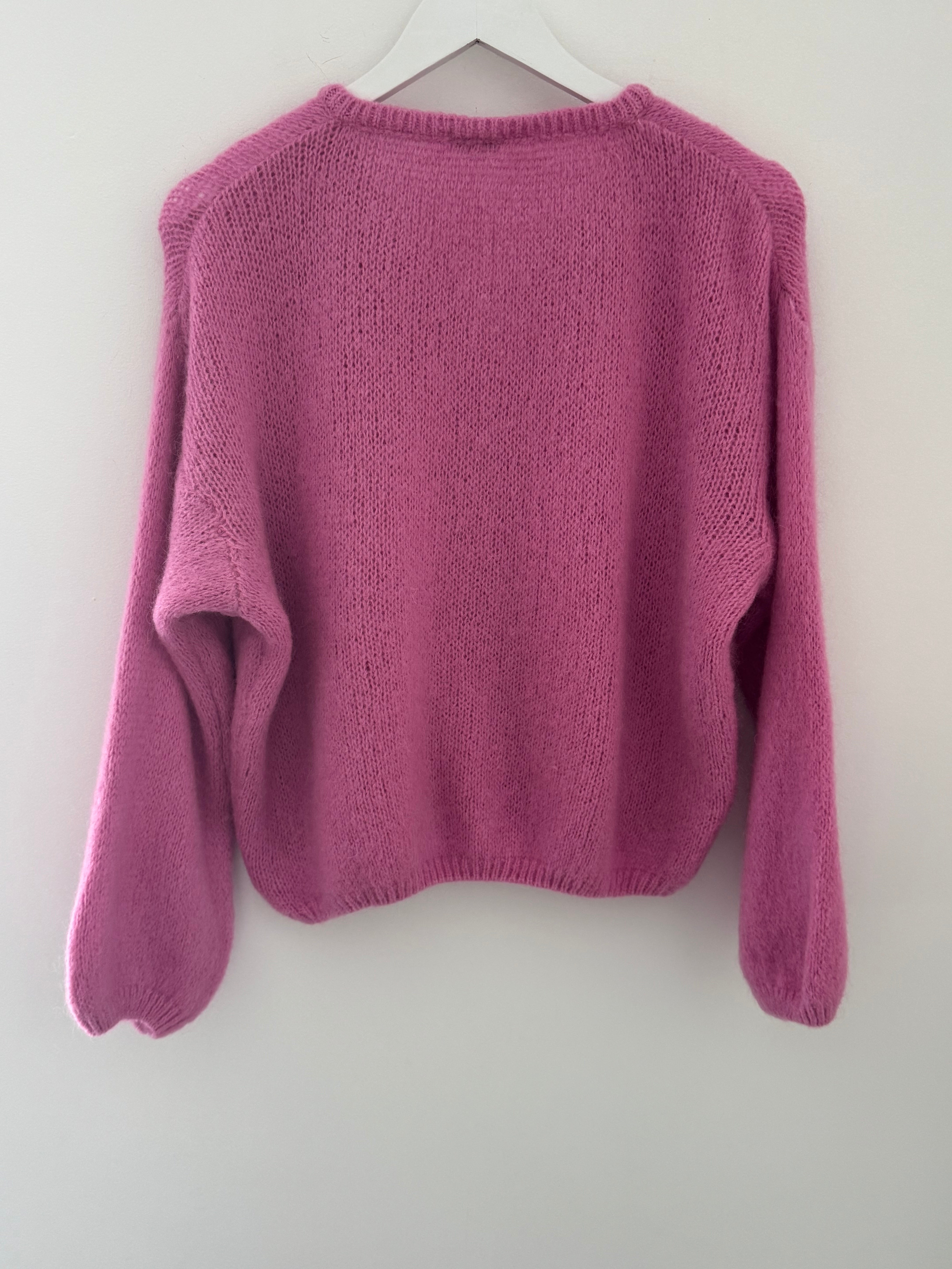 Mohair Buttoned Cardi in Candy Pink