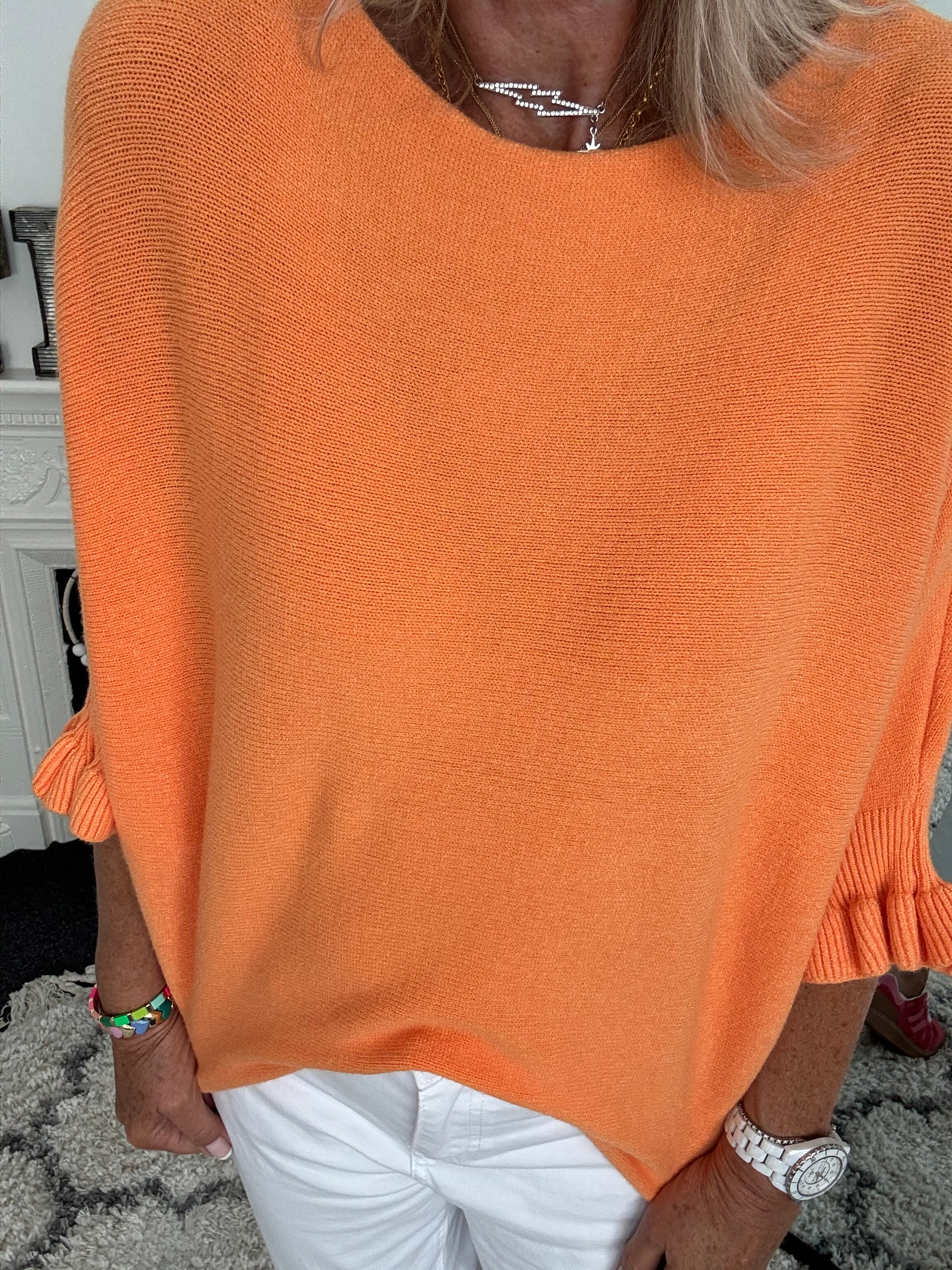Super Soft Frill Cuff Jumper in Tangerine
