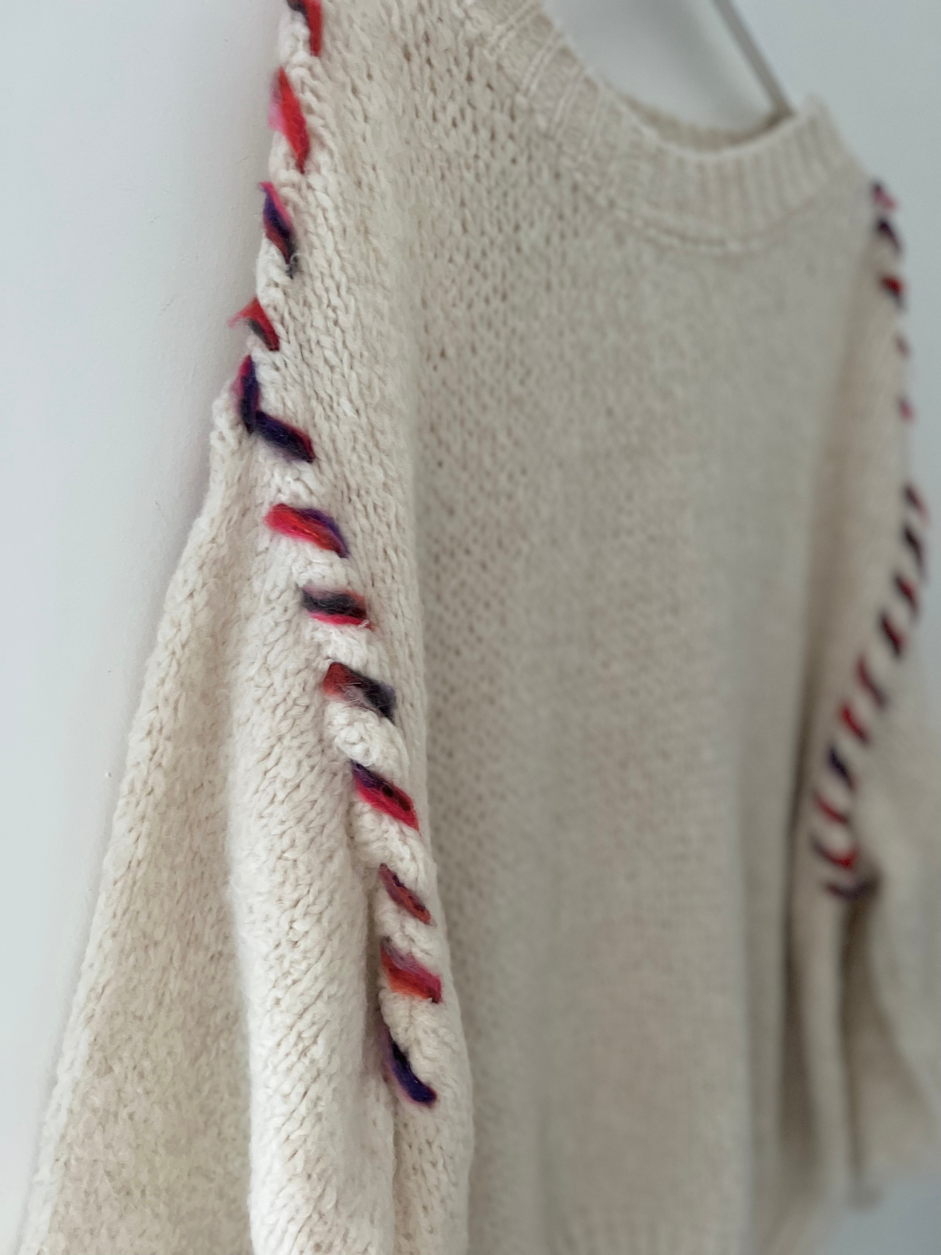 Jumper with Overstitch Detail in Ivory