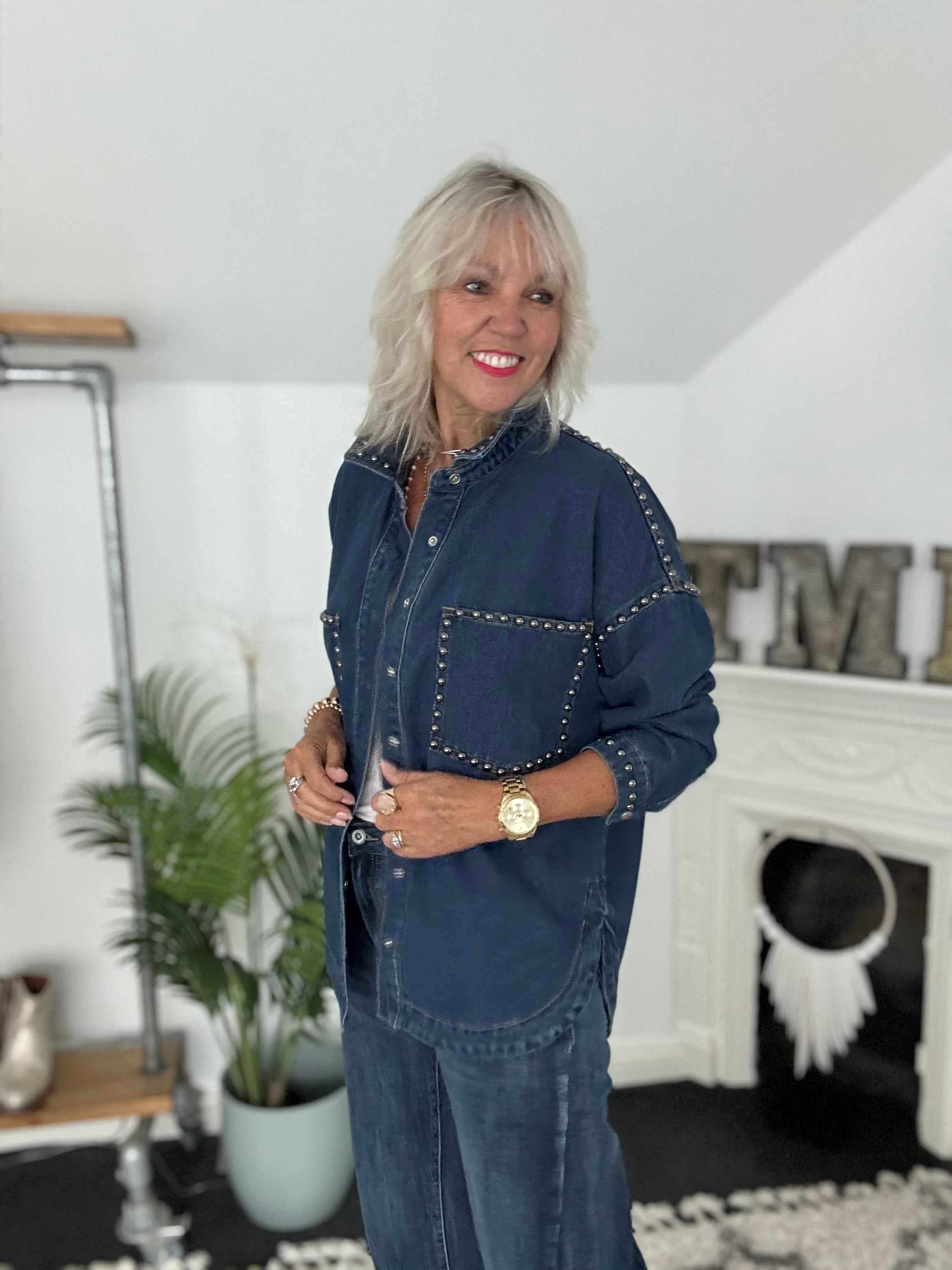 Designer Boyfriend Shacket in Blue Denim