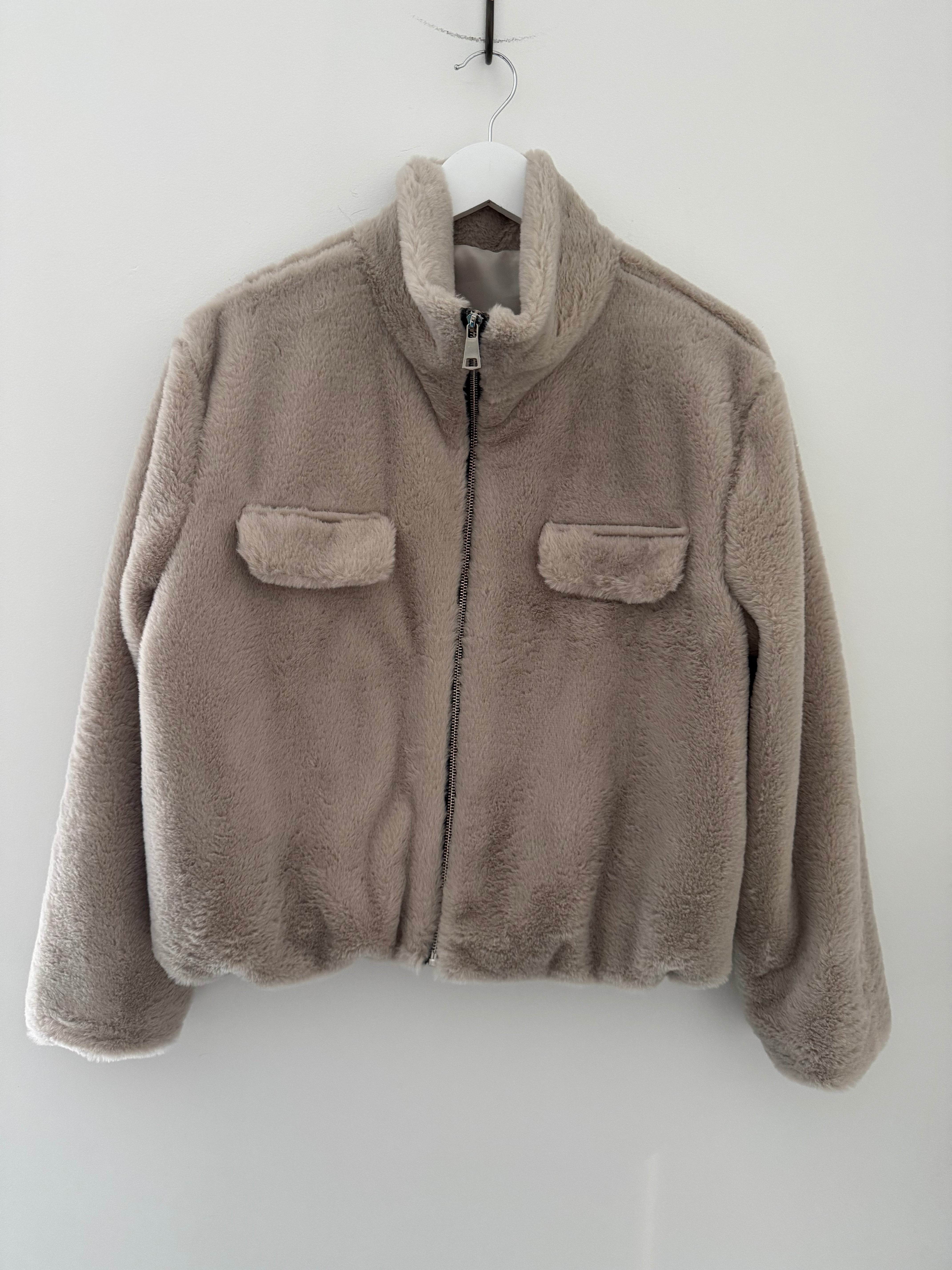 Faux Fur Jacket in Stone