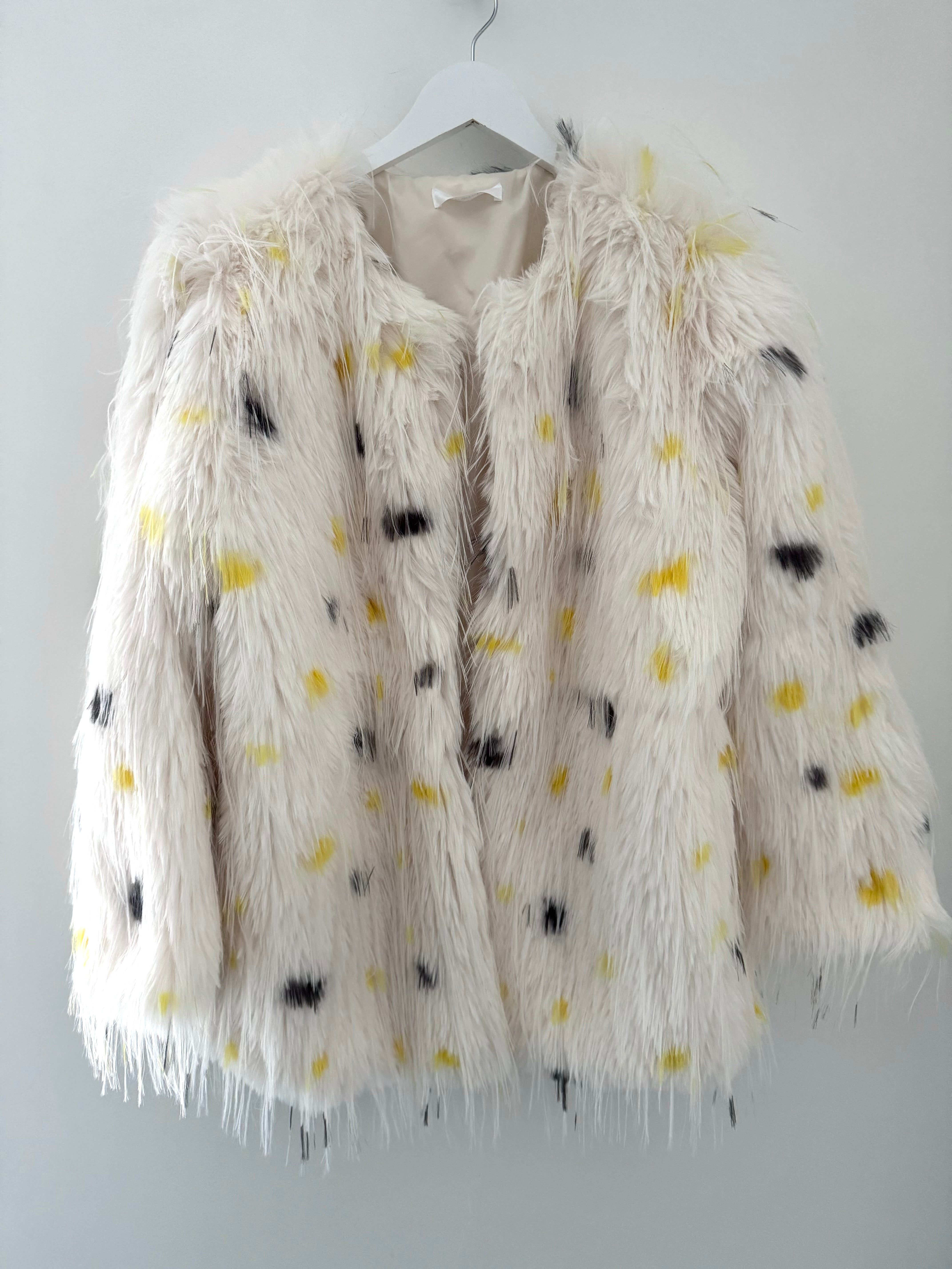 Faux Fur Spot Jacket in Yellow & Charcoal