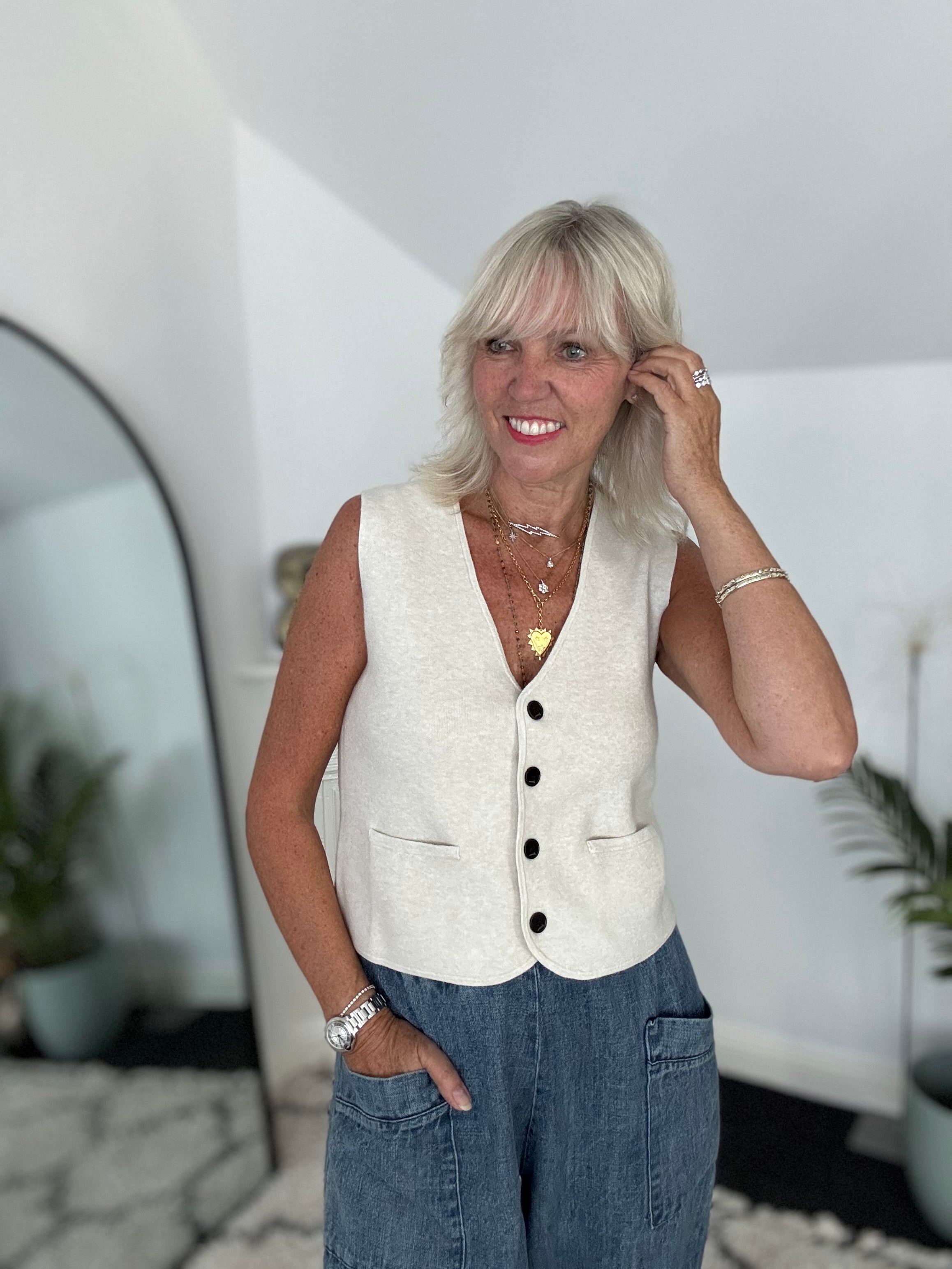 Knitted Waistcoat in Ecru
