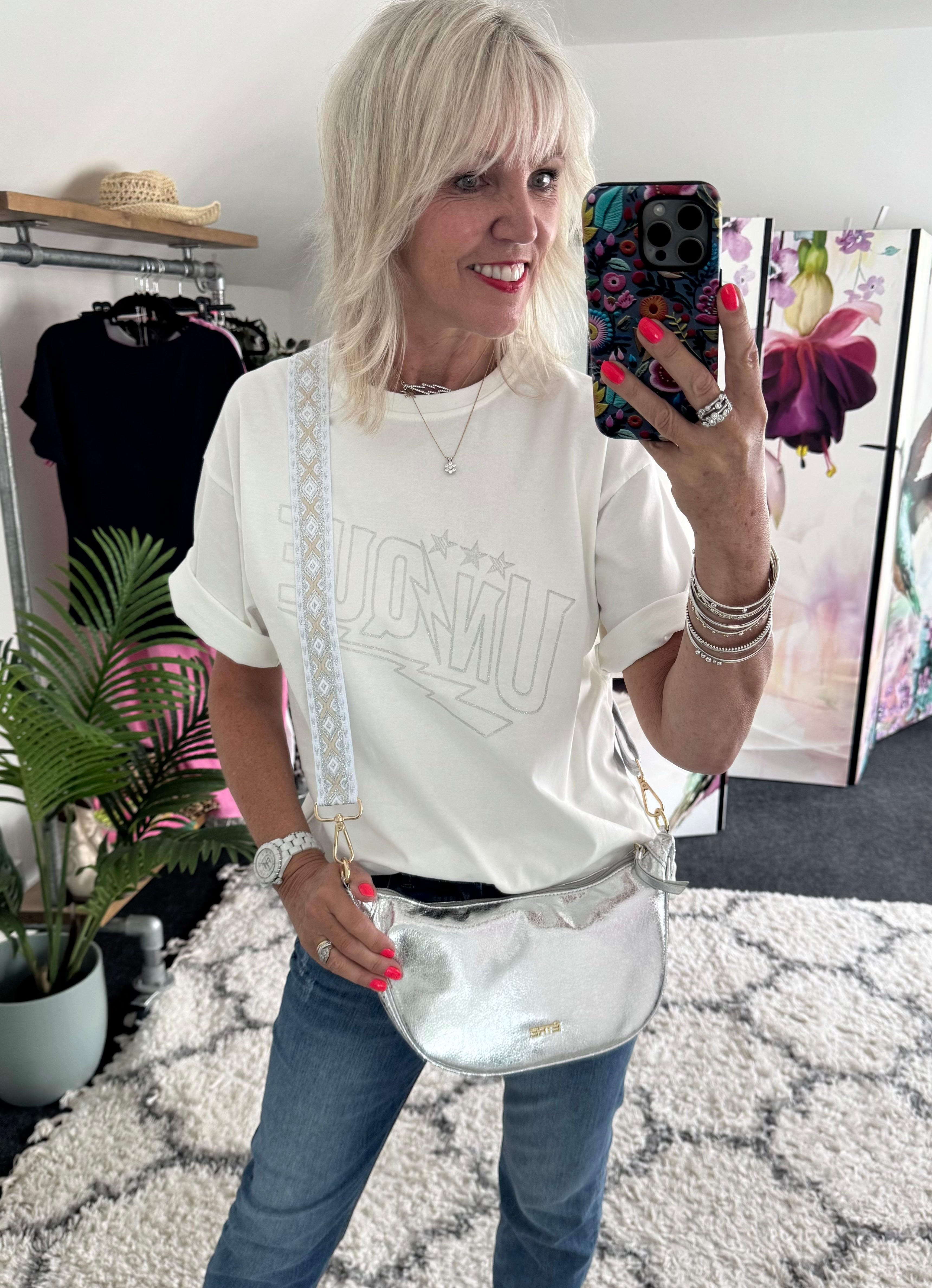 Vegan Leather Crossbody Bag in Cracked Silver