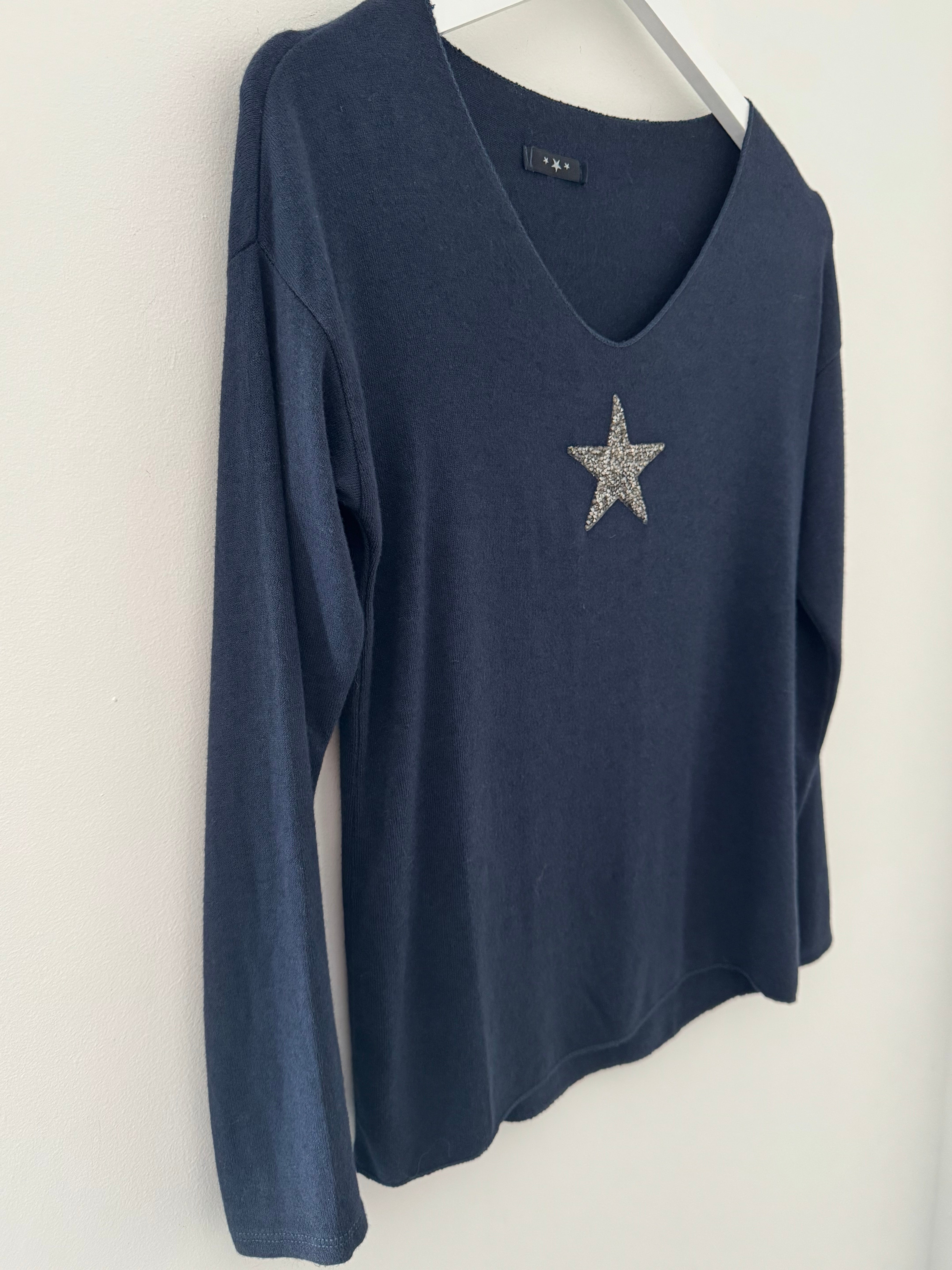 Slimfit Glitter Star Jumper in Ink