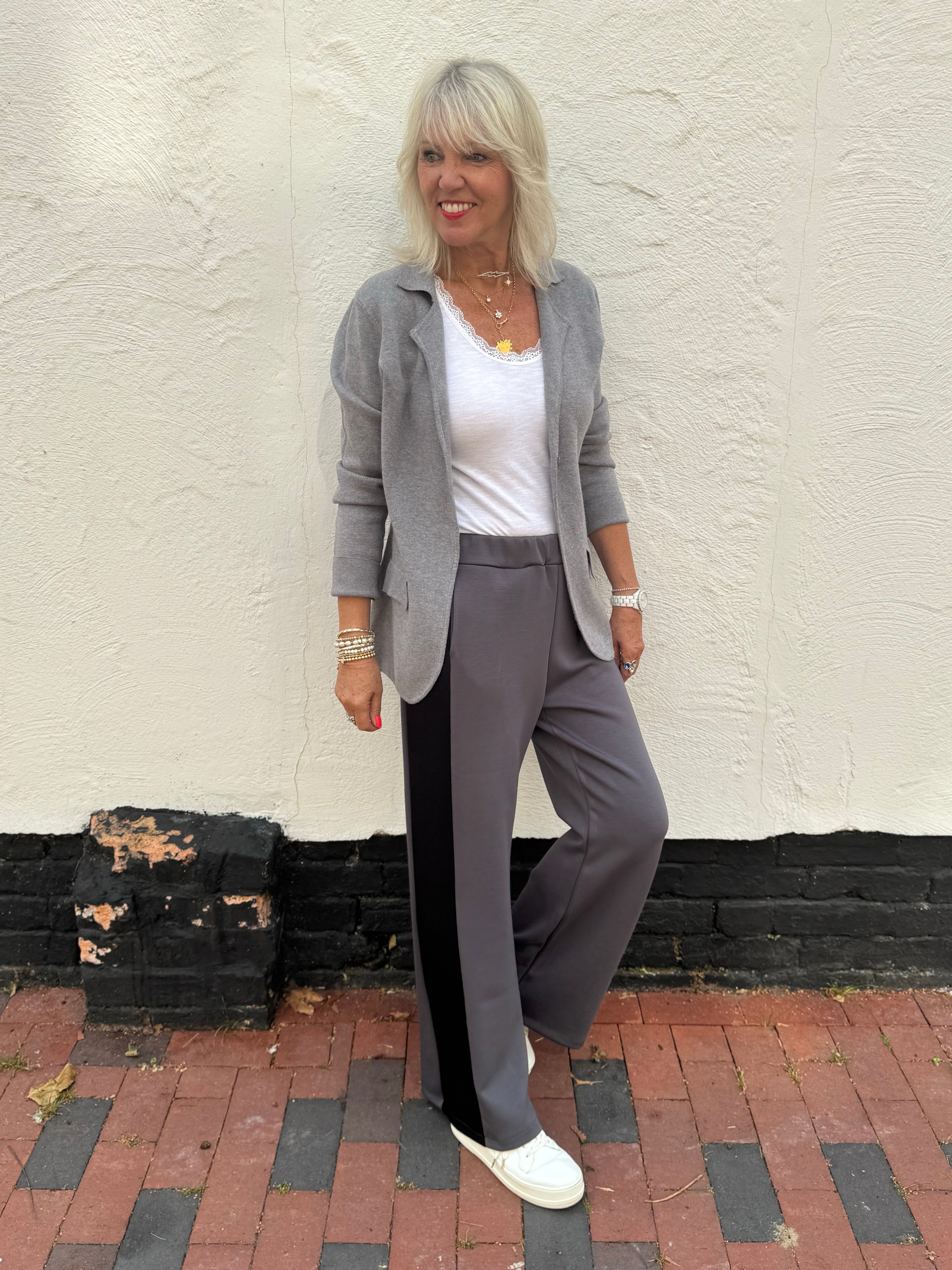 Stretch Trousers with Side Stripe in Charcoal & Black