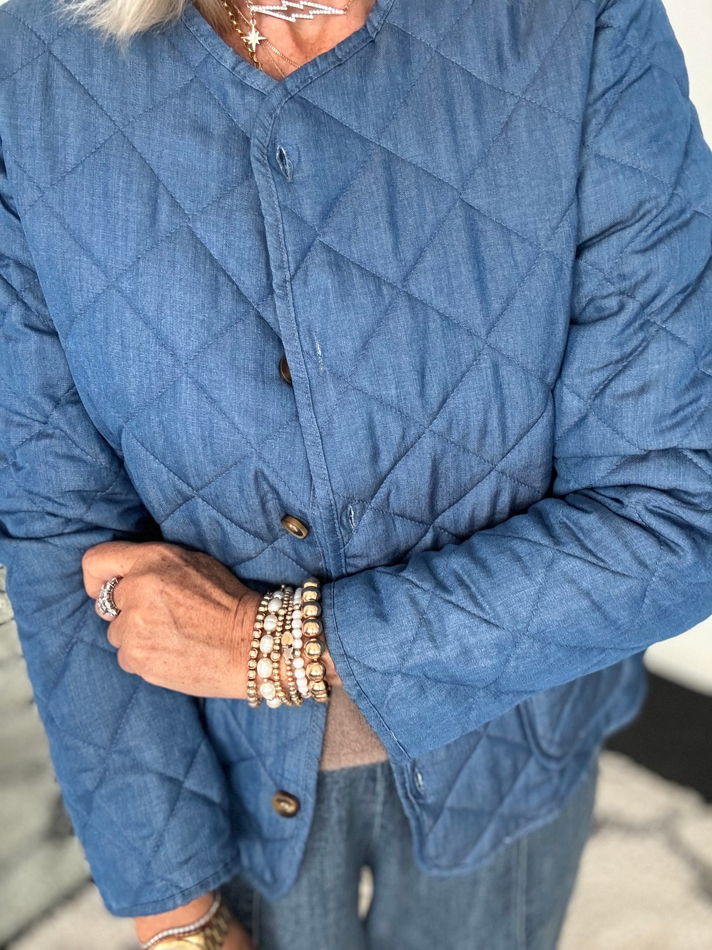 Quilted Jacket in Mid Denim