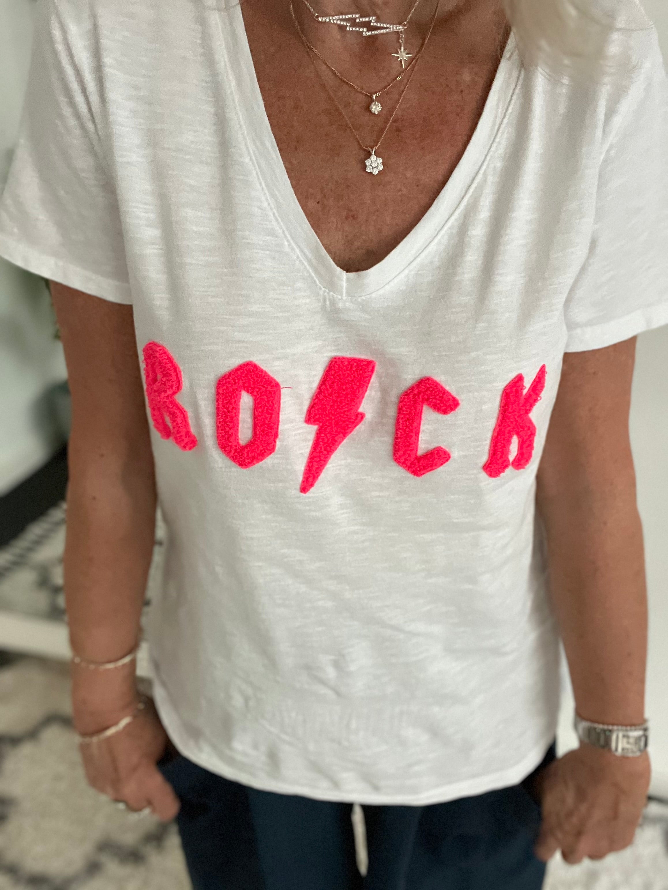Rock Tee in White & Pink