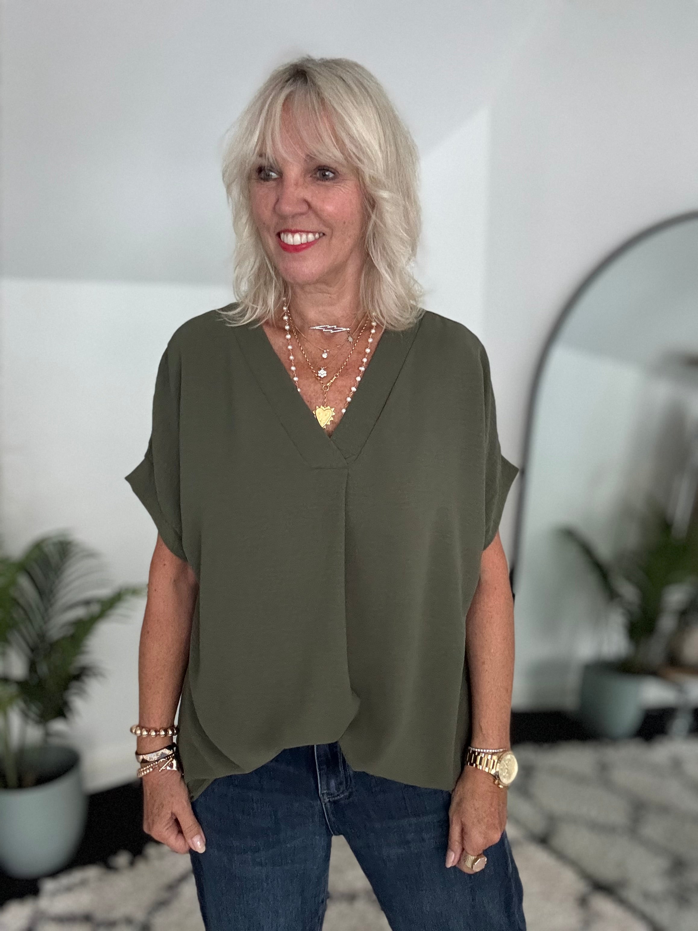 Simple Crepe Top in Khaki