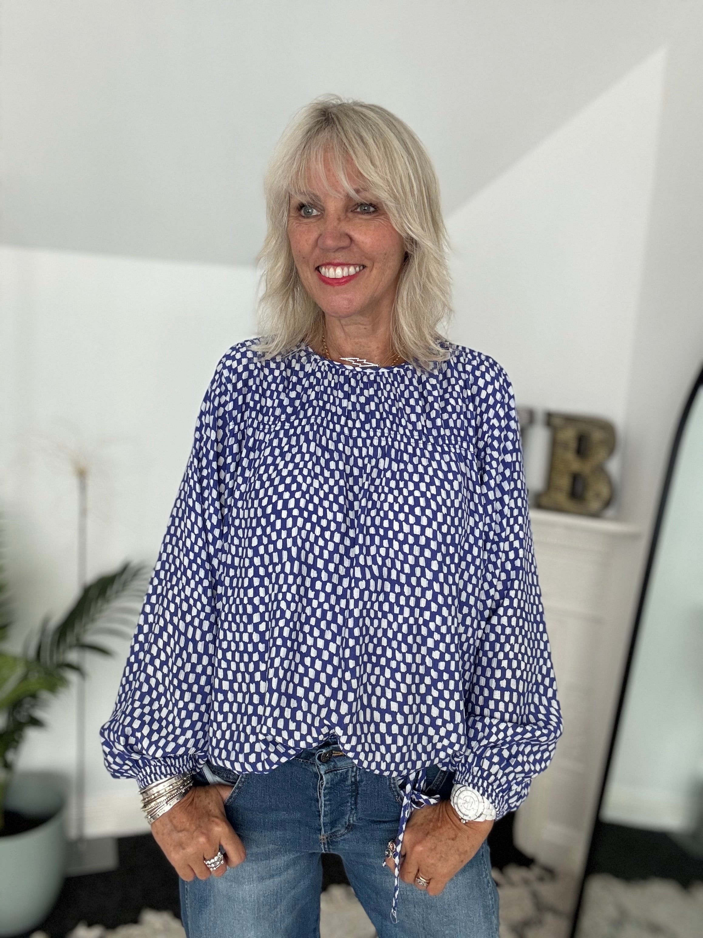 Checker Blouse in Blue & White