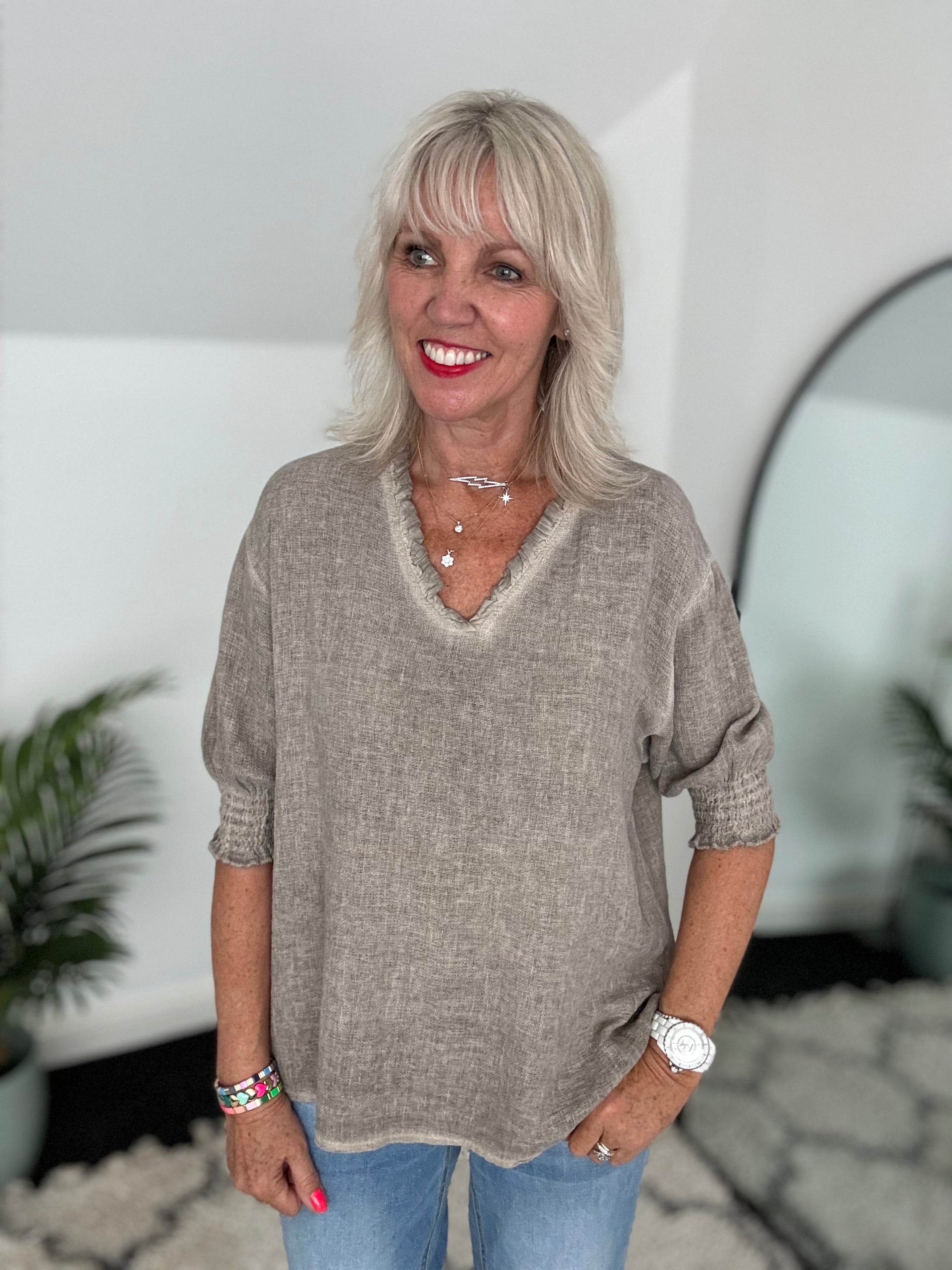 Linen & Cotton Top in Mocha