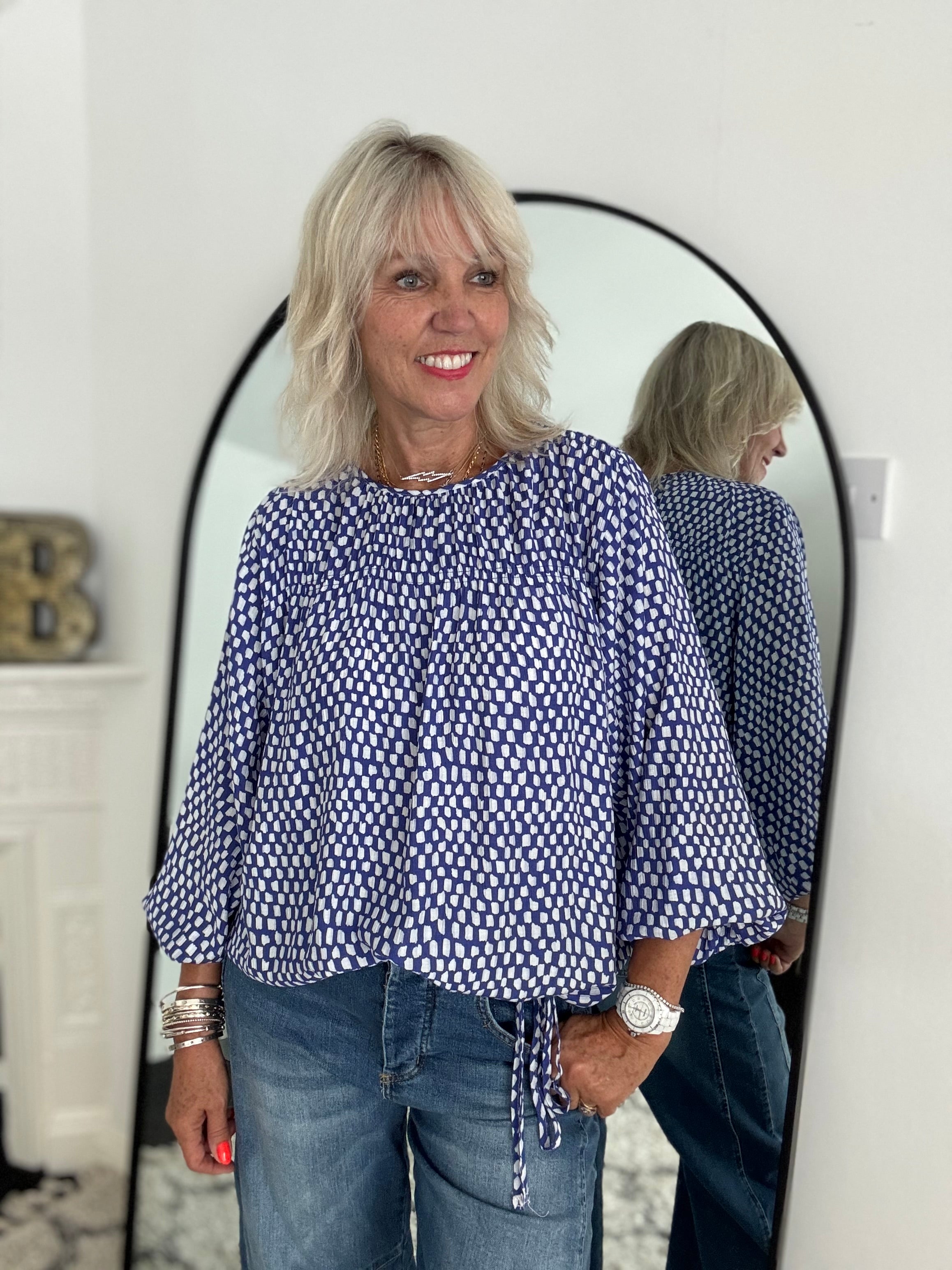 Checker Blouse in Blue & White