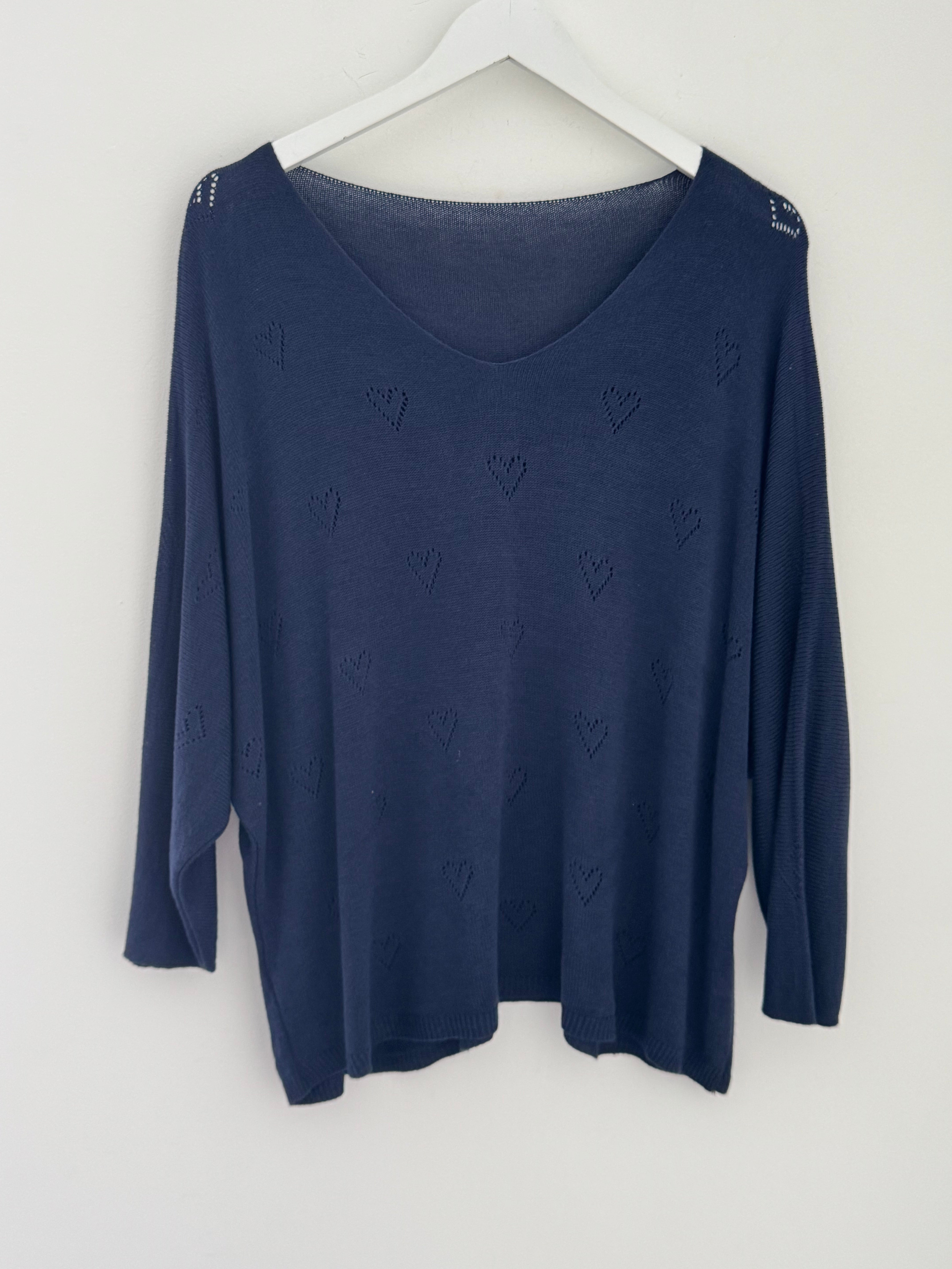 Lightweight Heart Jumper in Navy