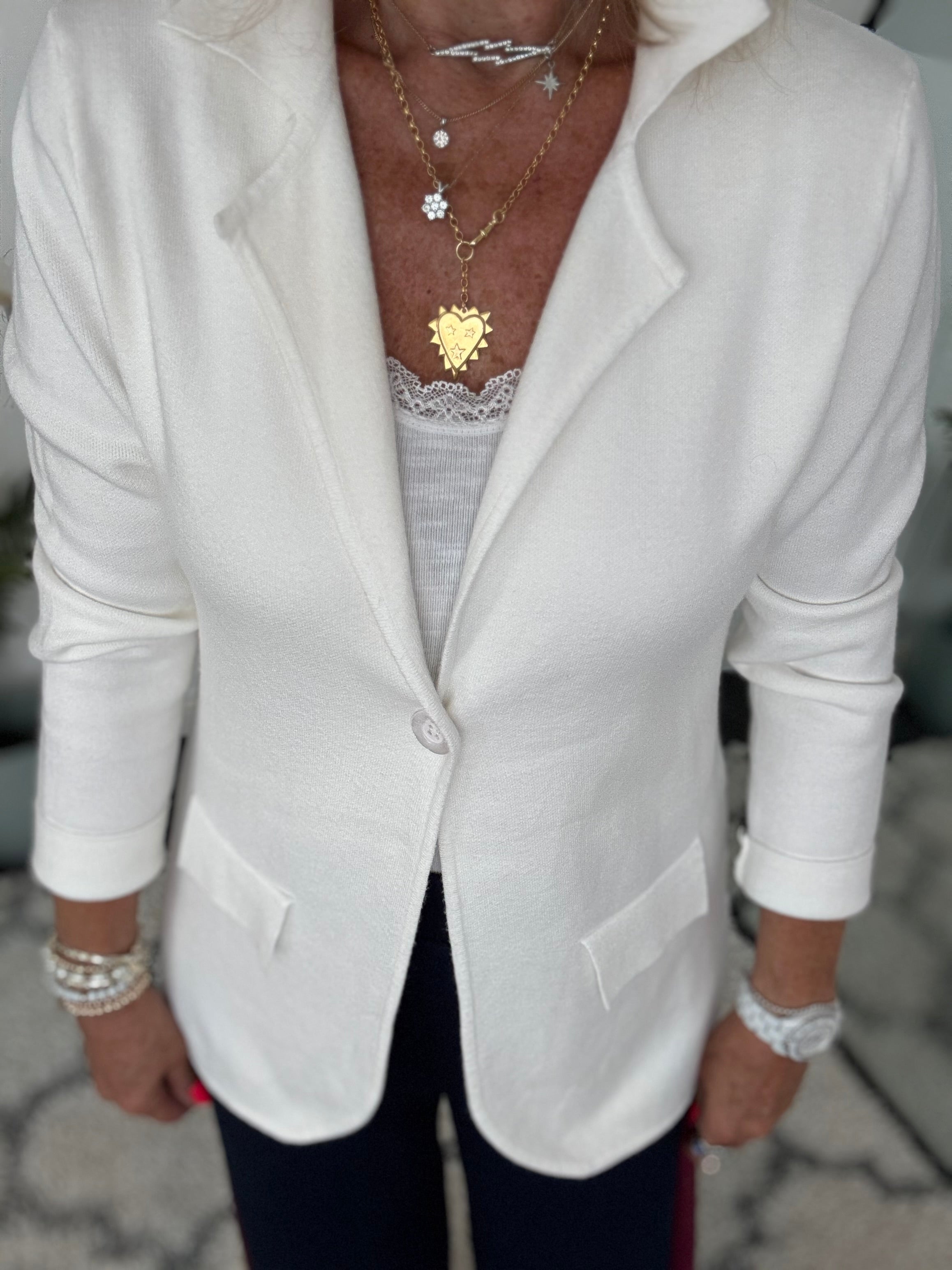 Knitted Blazer Jacket in Ivory
