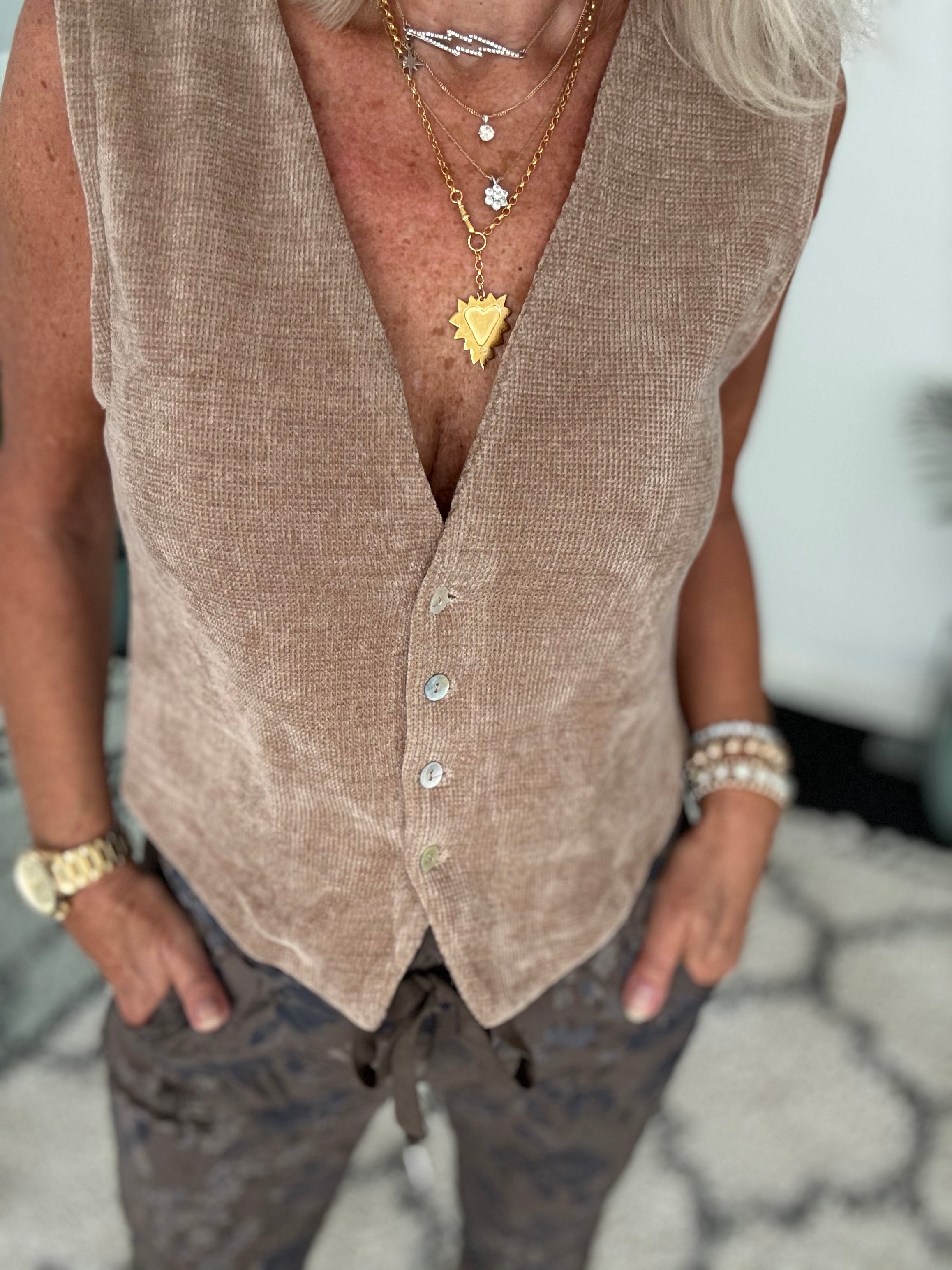 Chenille Waistcoat in Stone