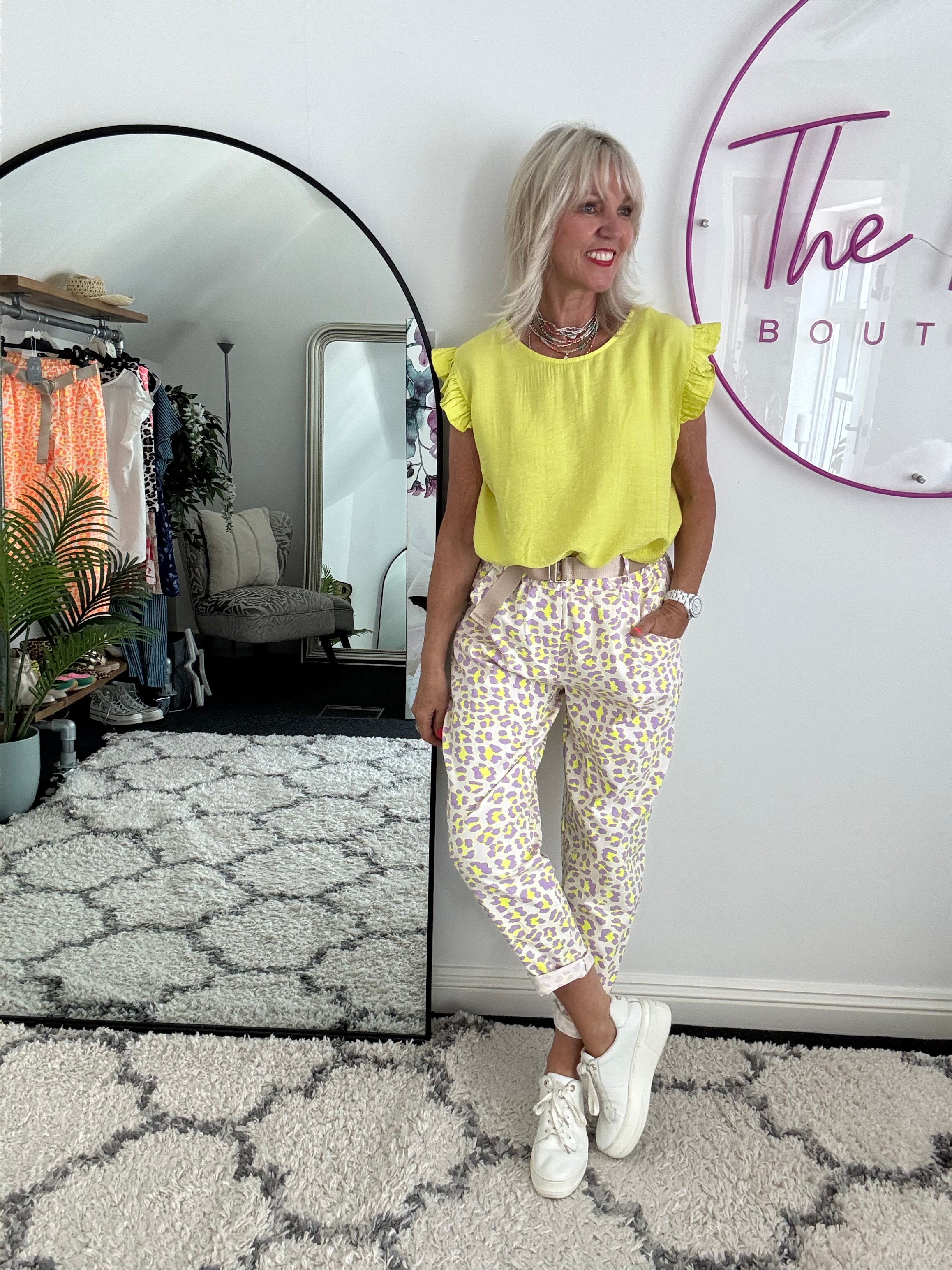 Barrel Leg Super Stretch Joggers in Lilac & Citrus Leopard