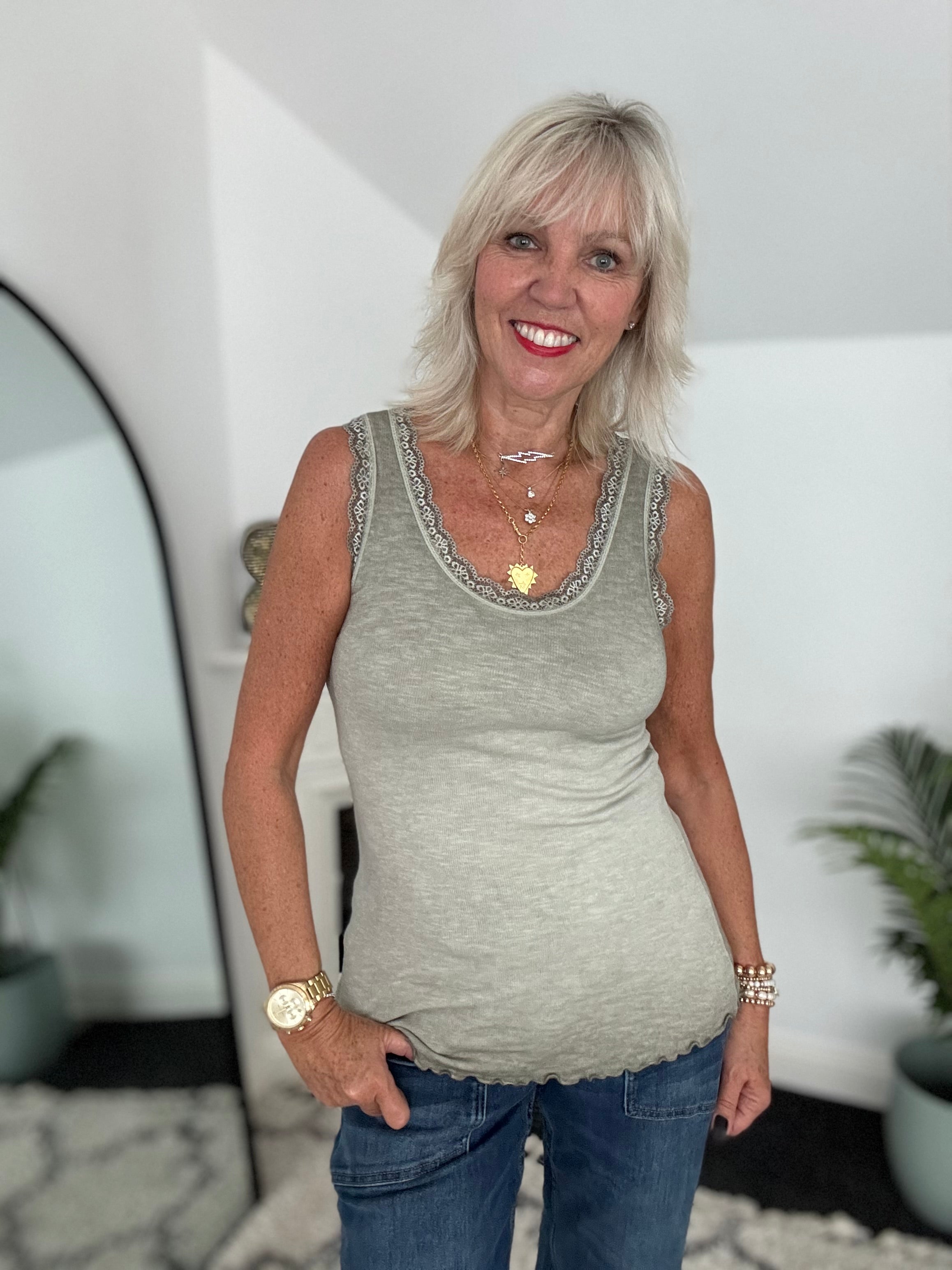 Luxe Ribbed Vest in Khaki