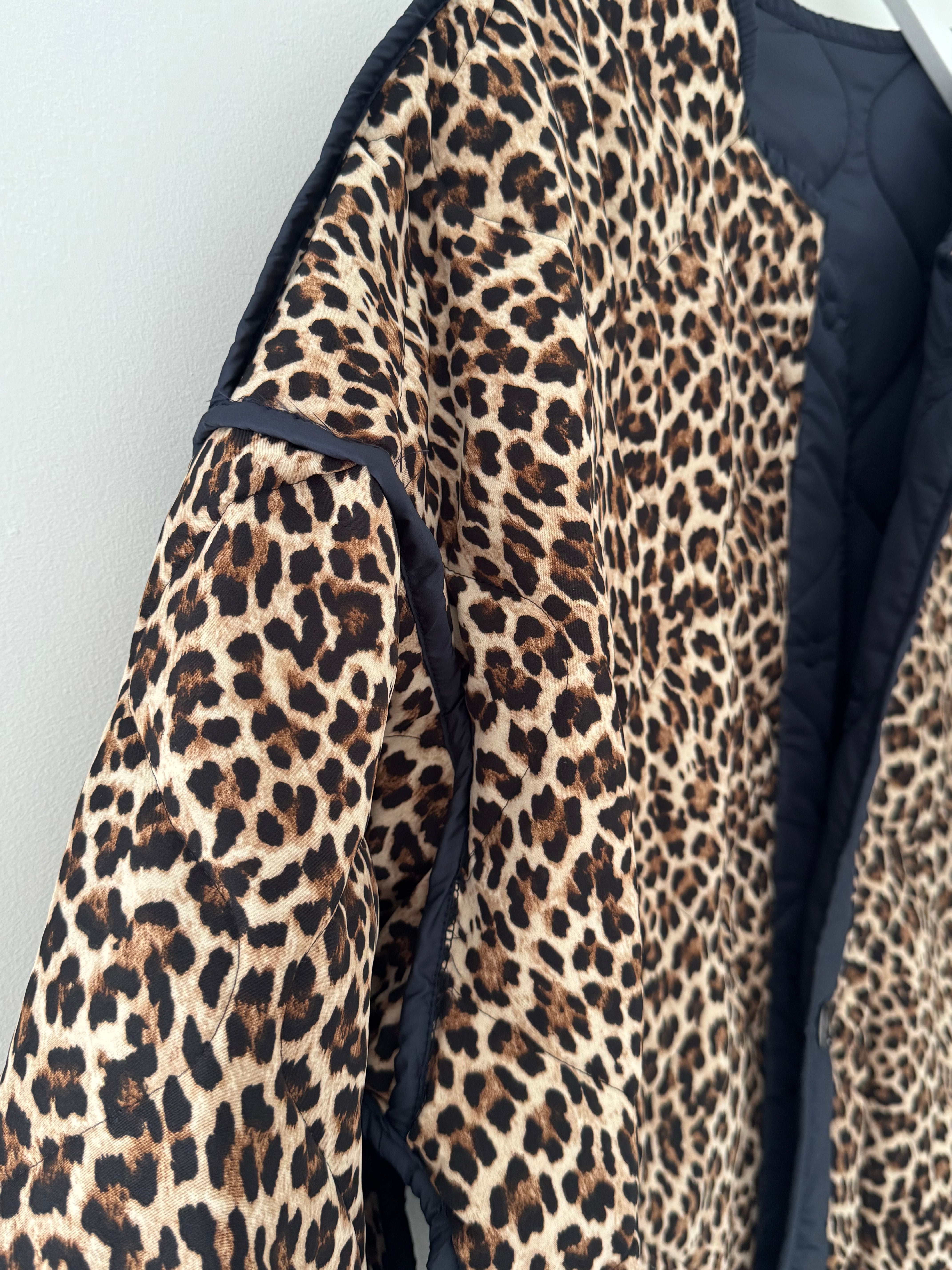 Reversible Quilted Jacket in Navy & Leopard