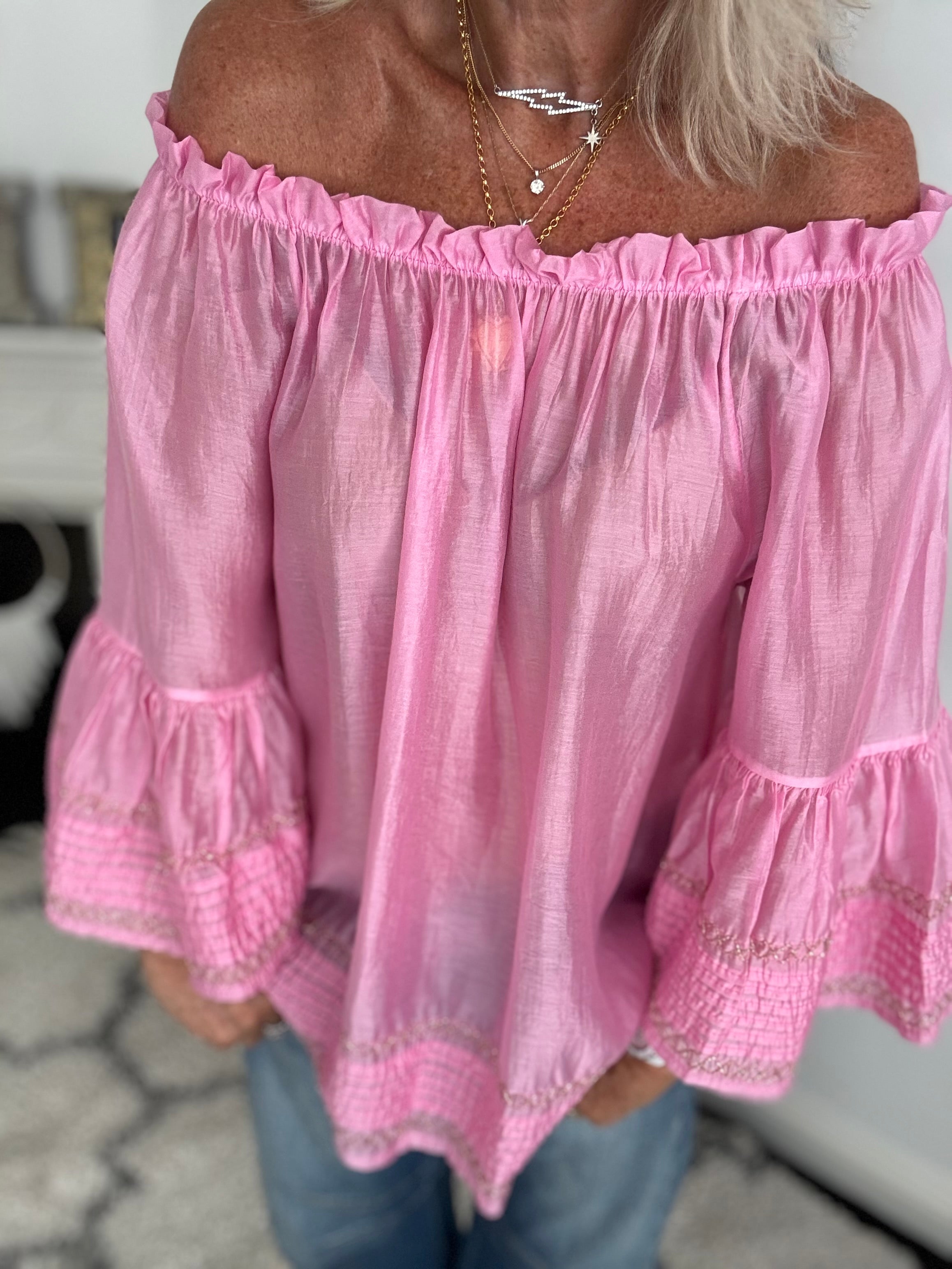 Silky Bardot Top in Pink