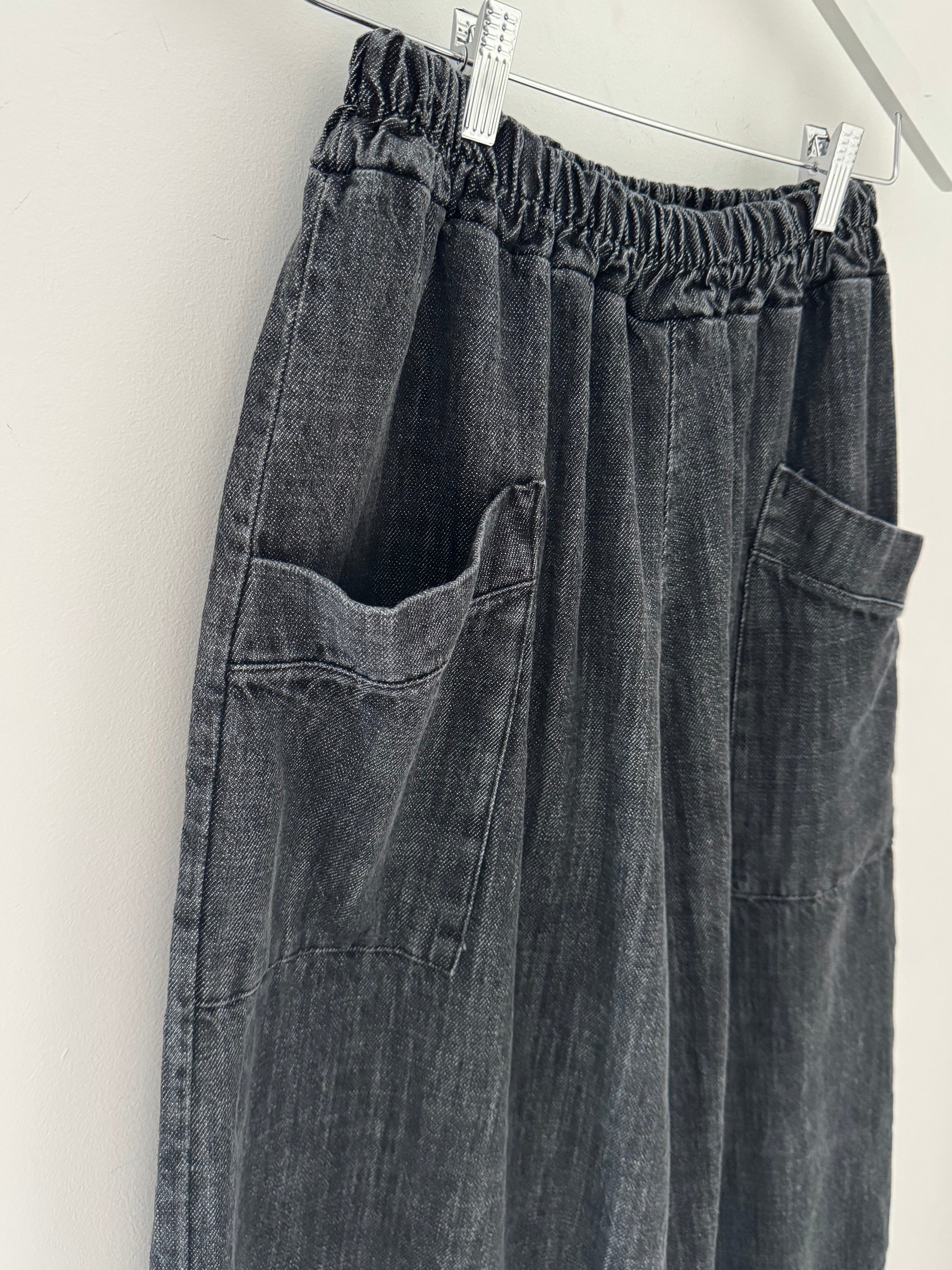 Premium Barrel Leg Trousers in Washed Black Denim