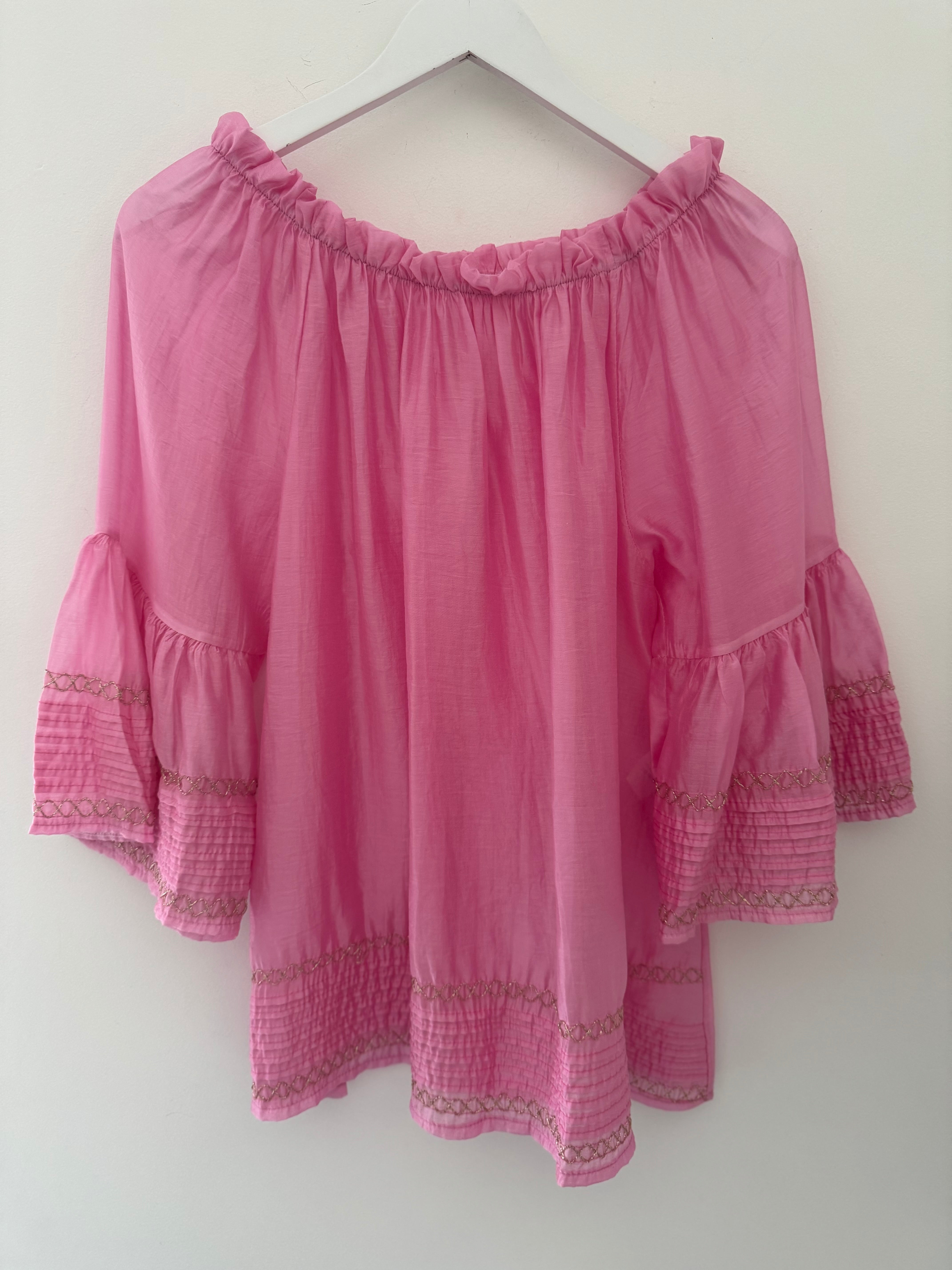 Silky Bardot Top in Pink