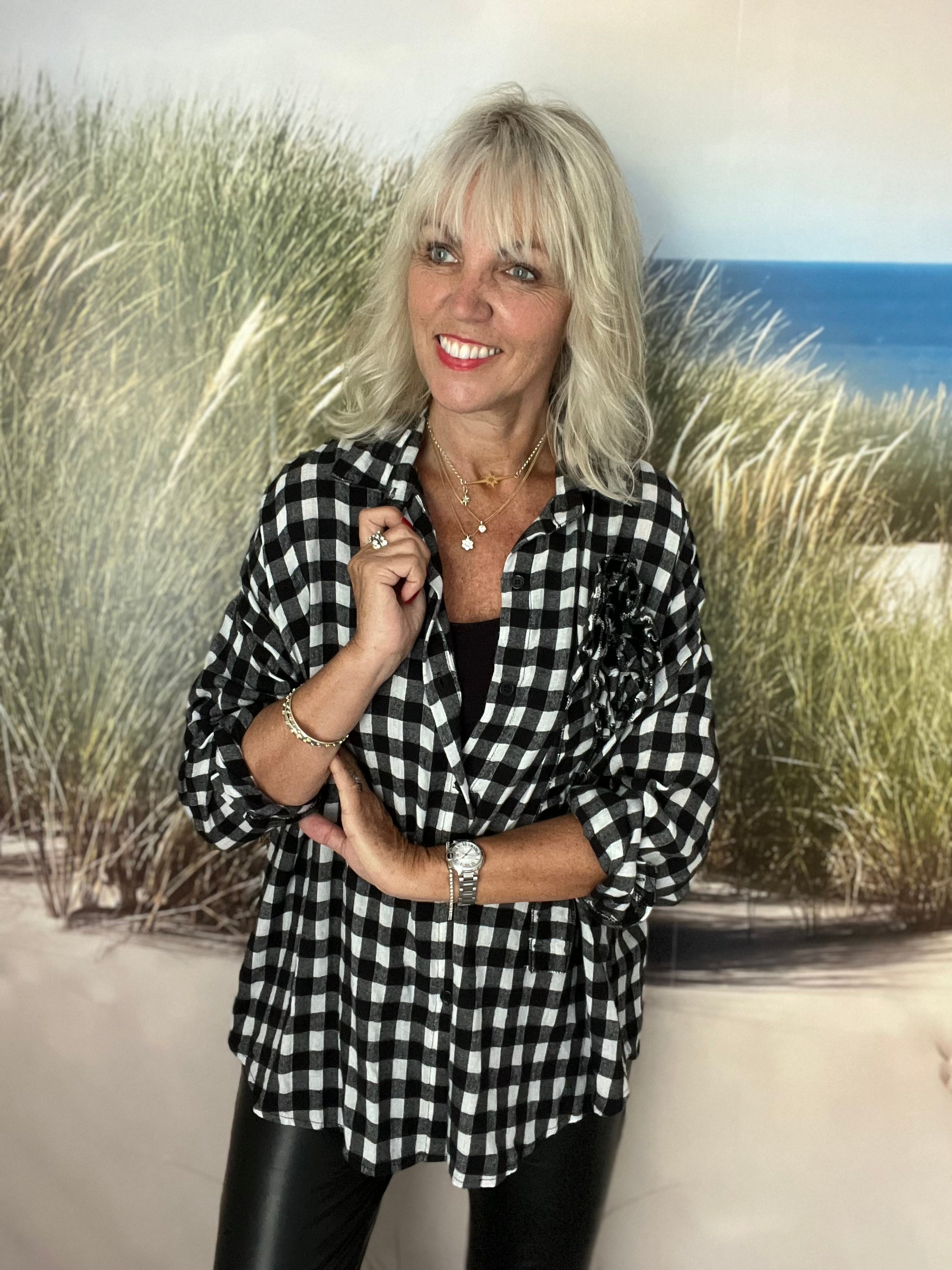 Check Rosette Shirt in Black & White