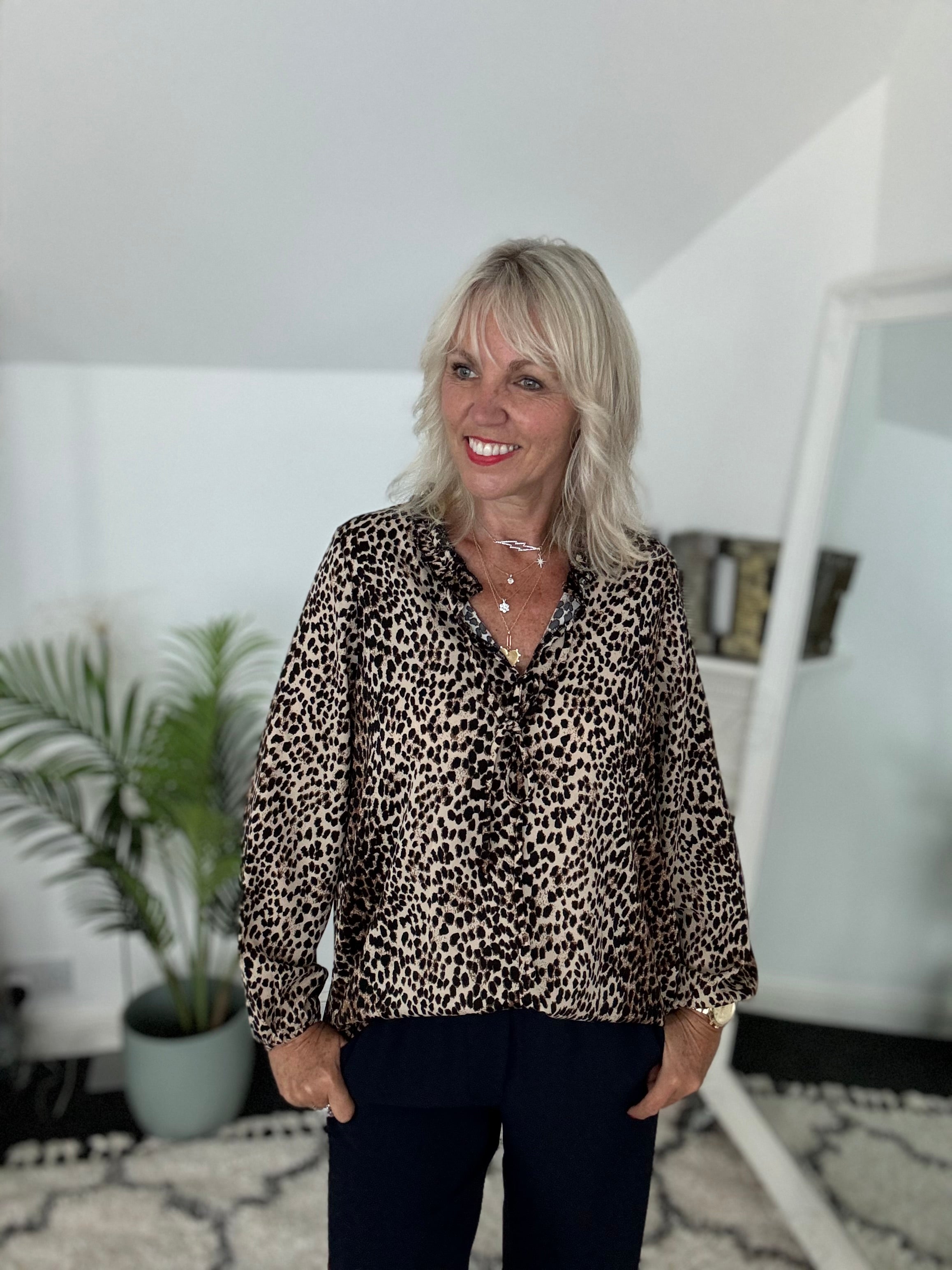 Luxe Silky Blouse in Leopard Print