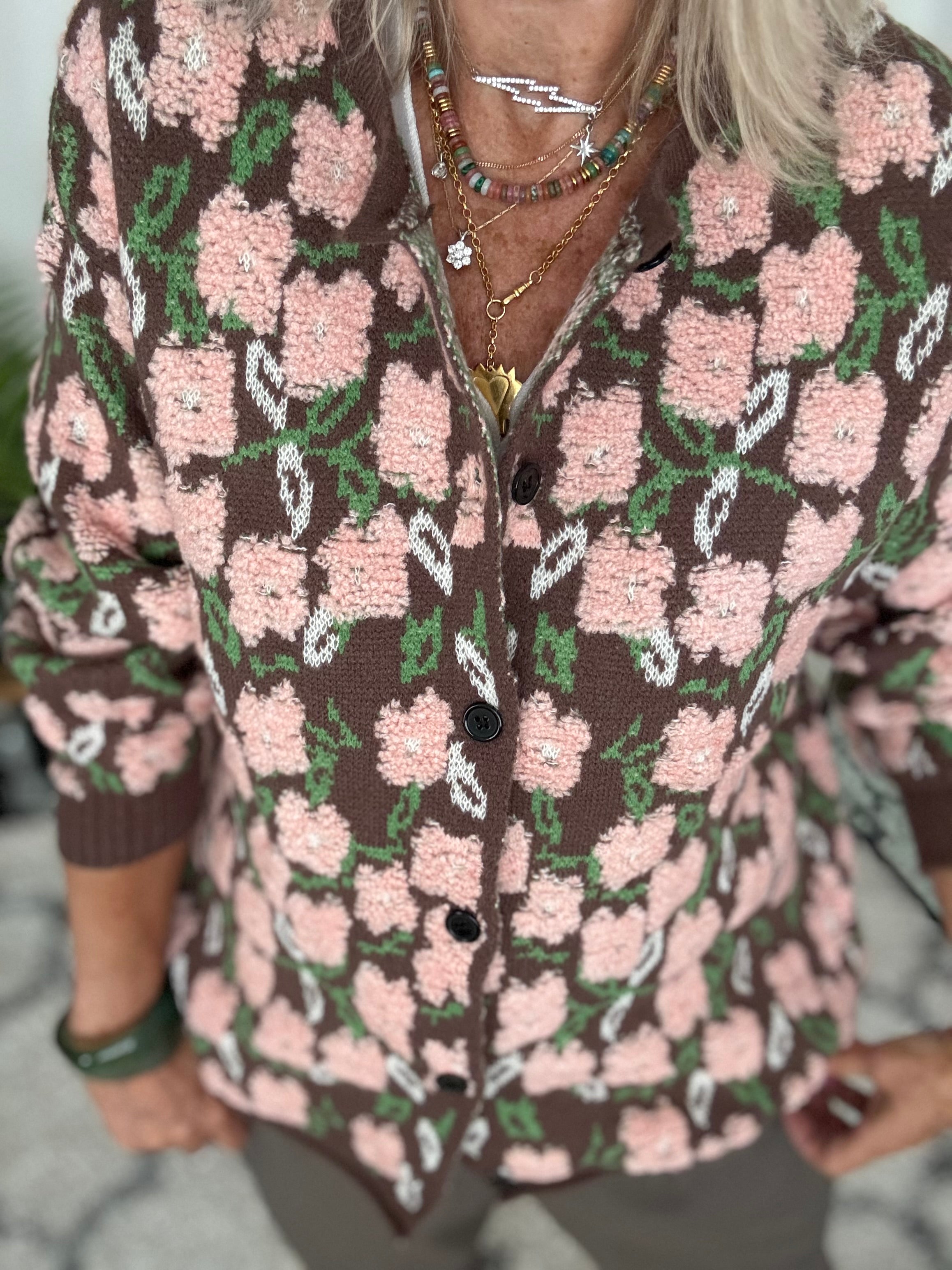 Soft Floral Cardi in Pink & Cocoa