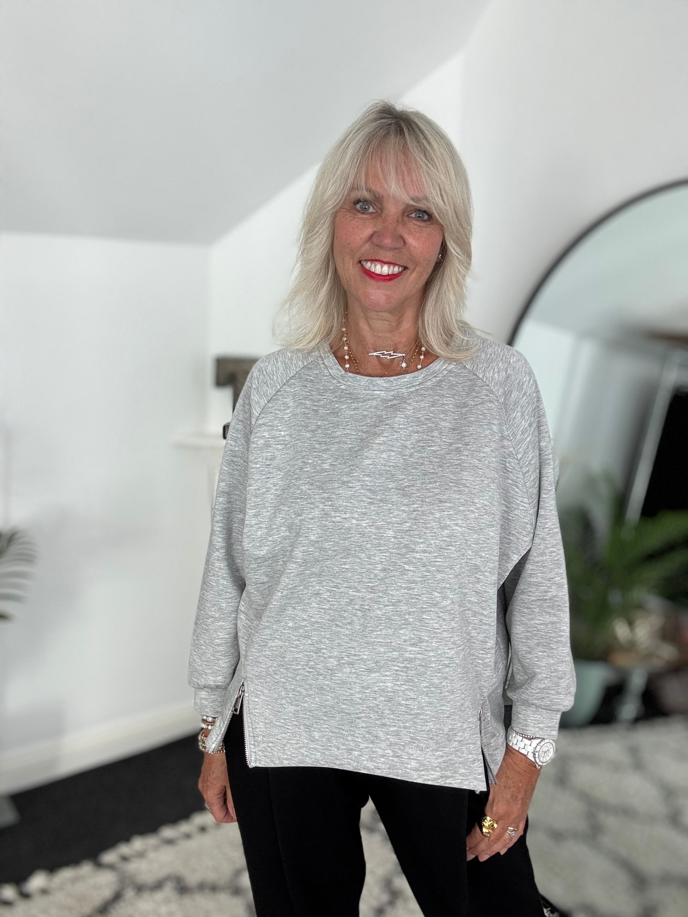 Luxe Sweatshirt with Zips in Marl Grey
