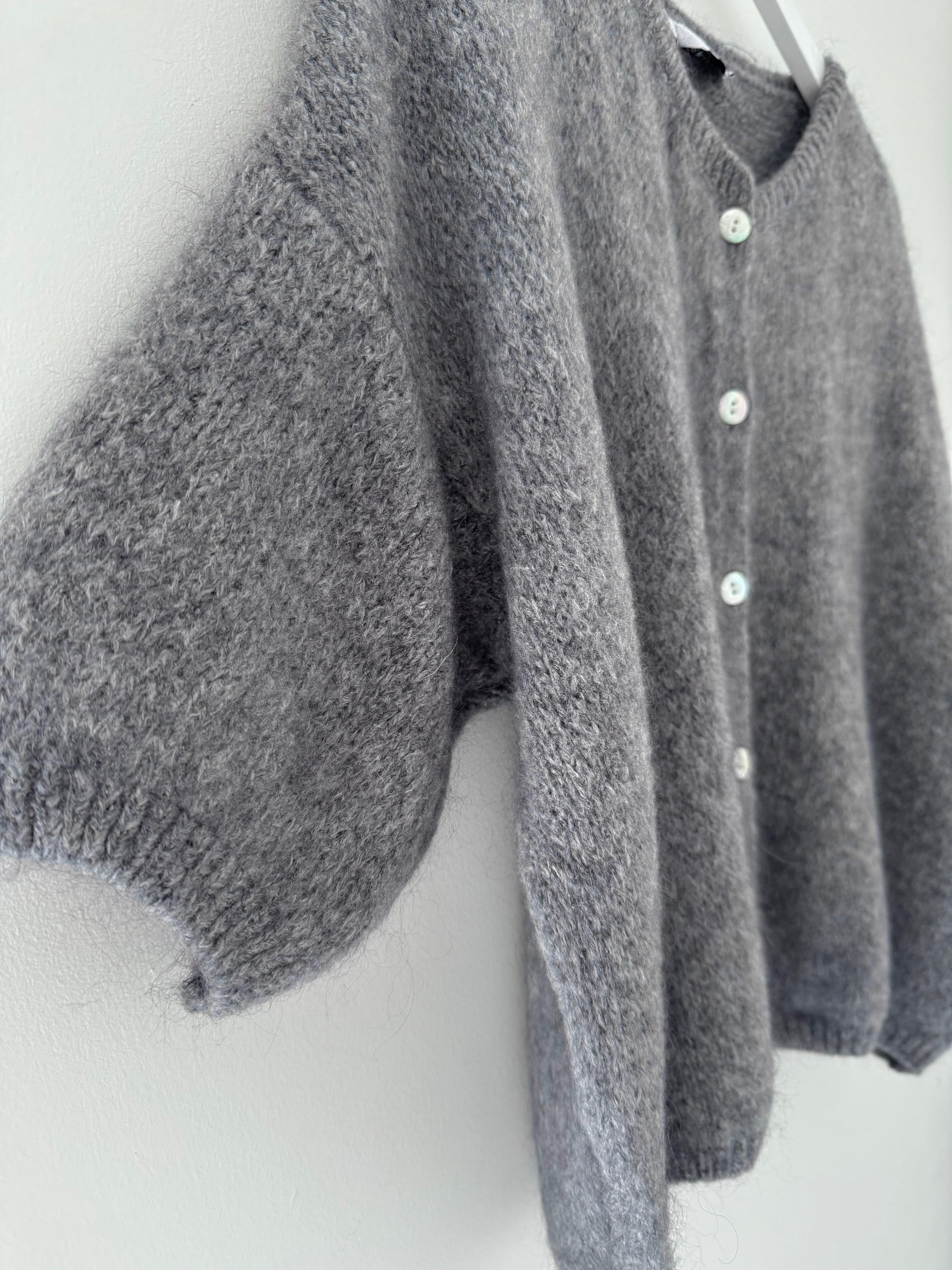Cropped Sleeve Buttoned Cardi in Soft Charcoal
