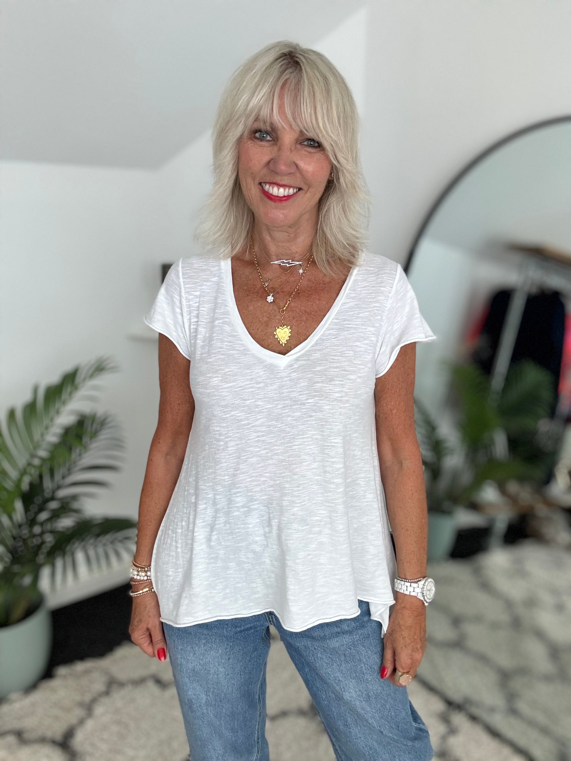 Luxe V Neck Tee in White