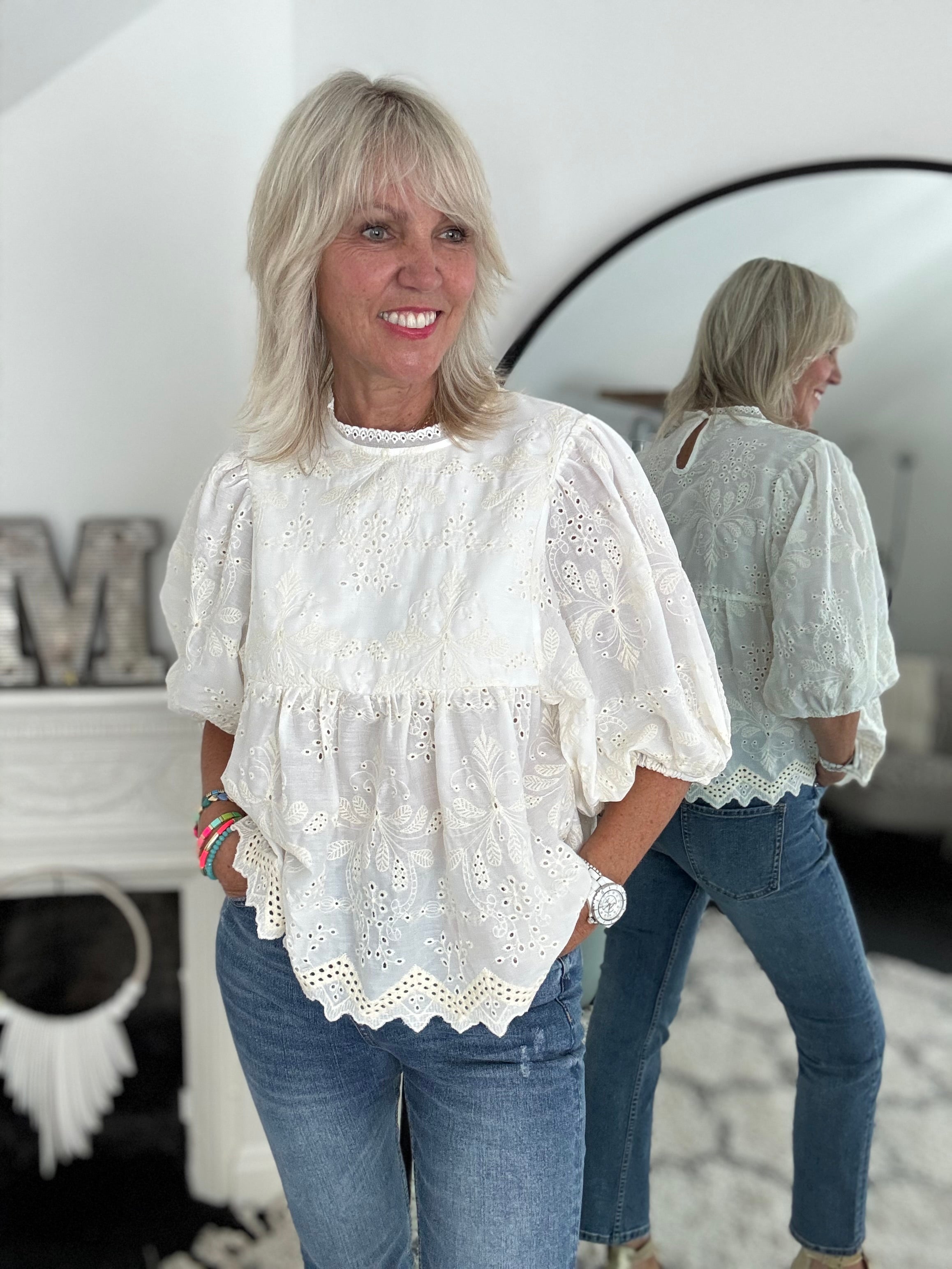Broderie Anglaise Top in Vanilla