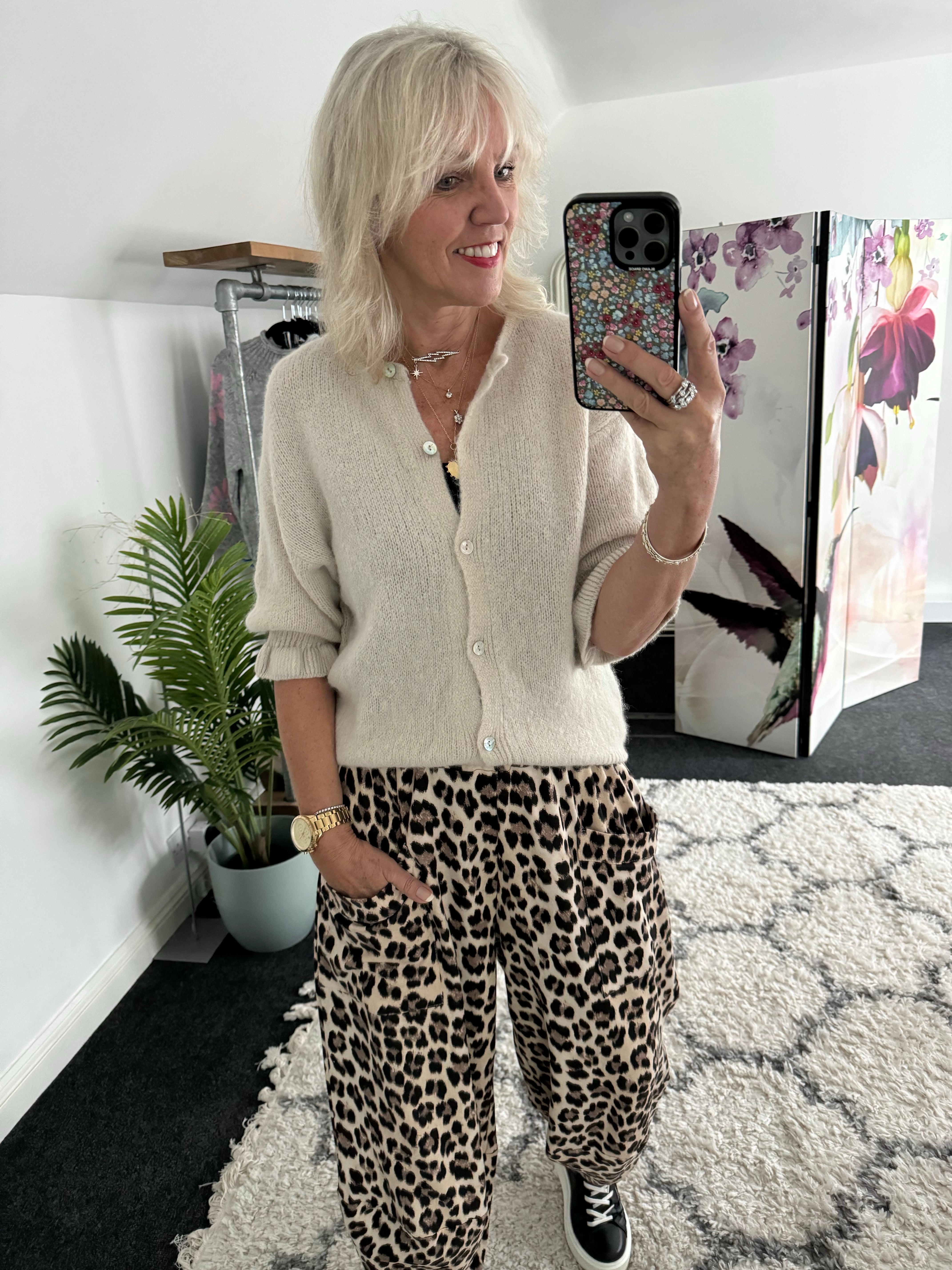 Alpaca Cardi with Frill Cuffs in Ecru