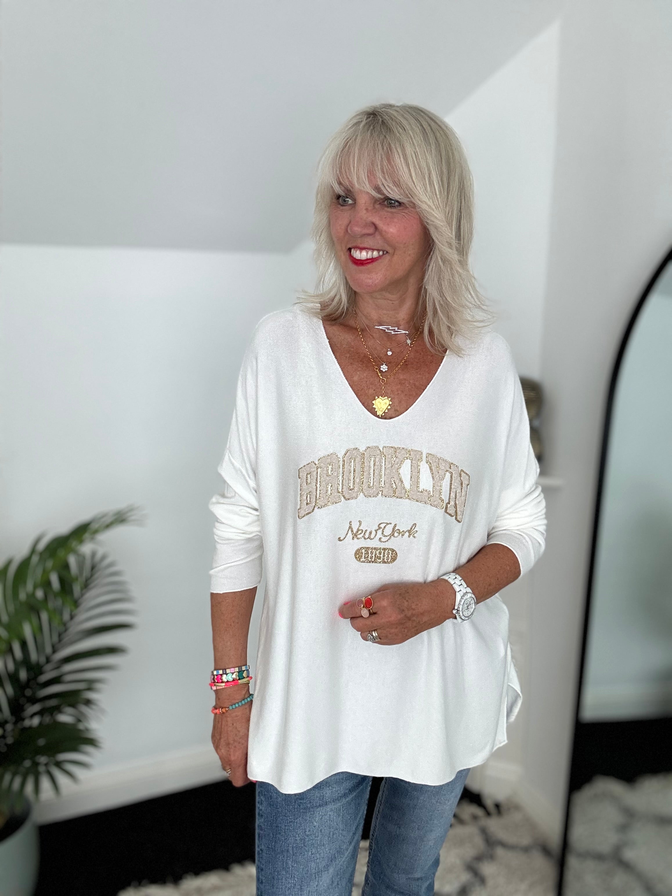 Brooklyn V Neck Jumper in Ivory