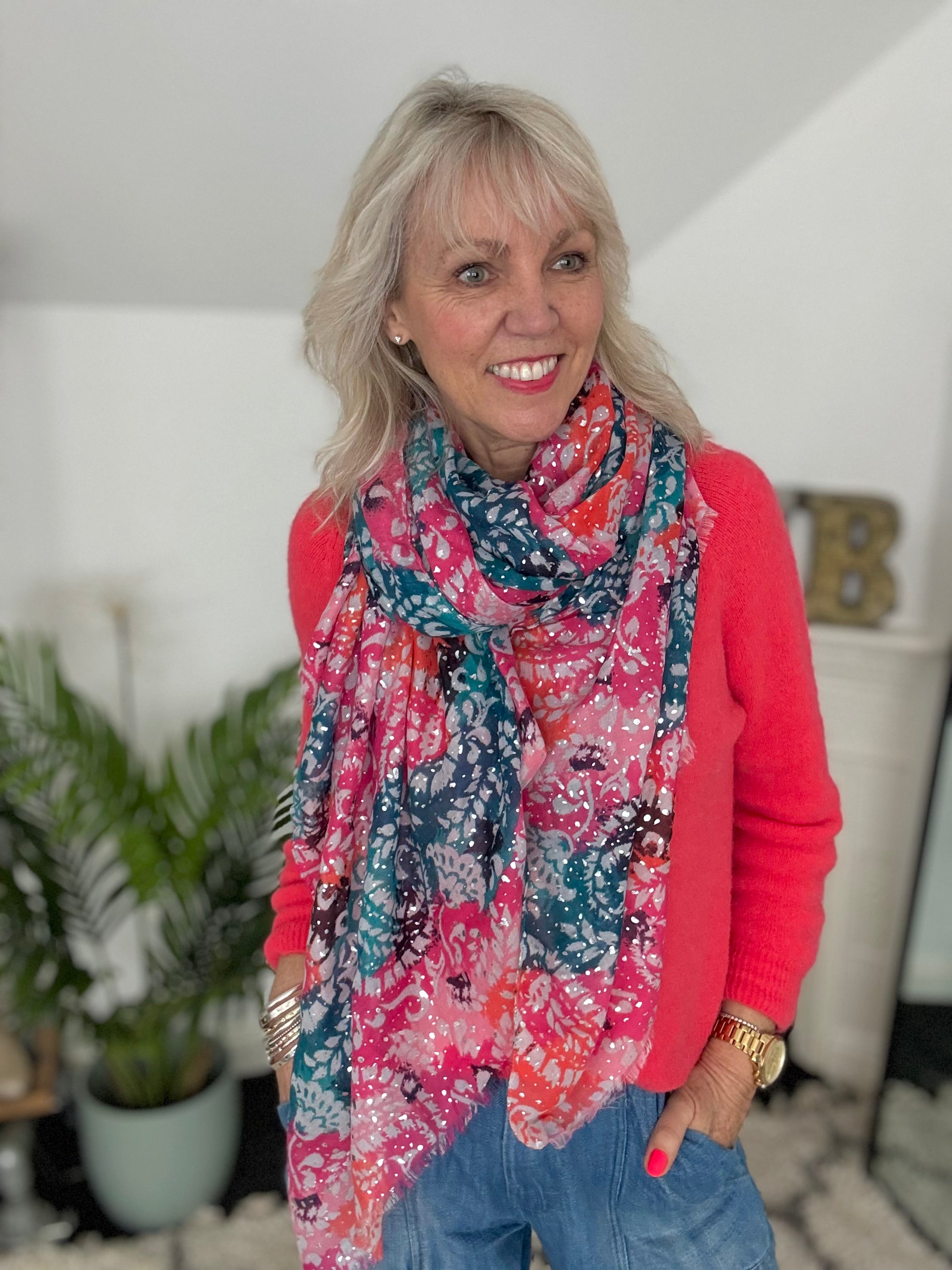Batik Boho Scarf in Pink, Blue & Orange