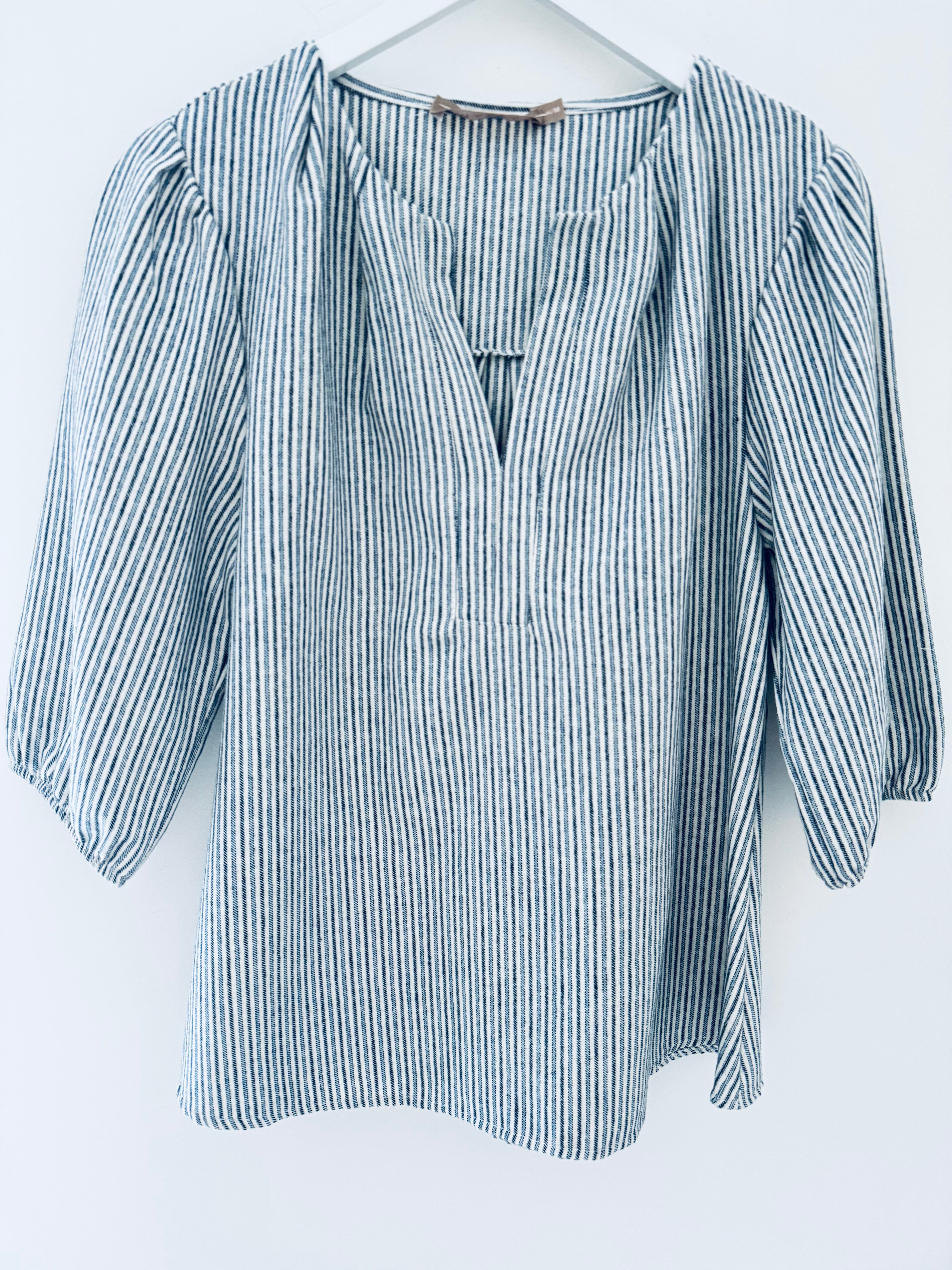 Brushed Cotton Stripe Blouse in Blue