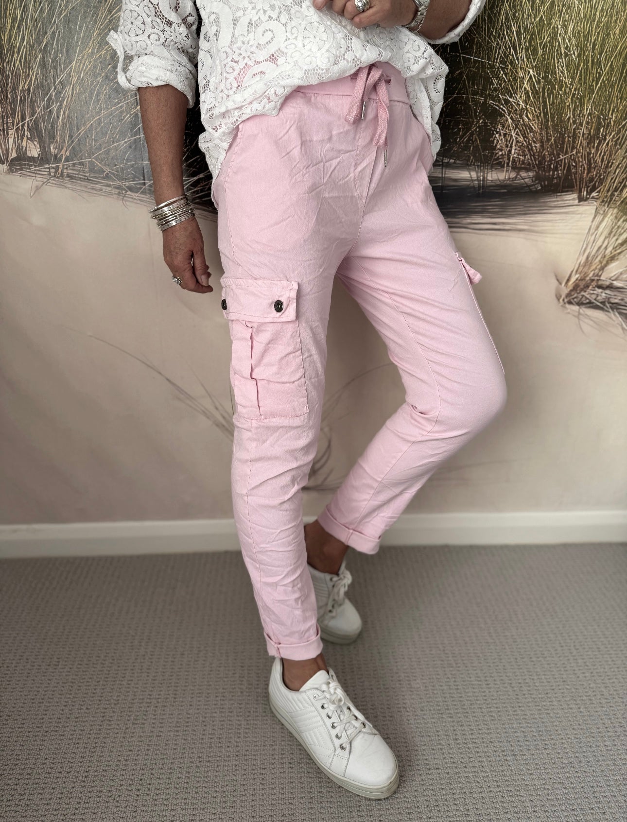 Super Stretch Cargo Joggers in Pink