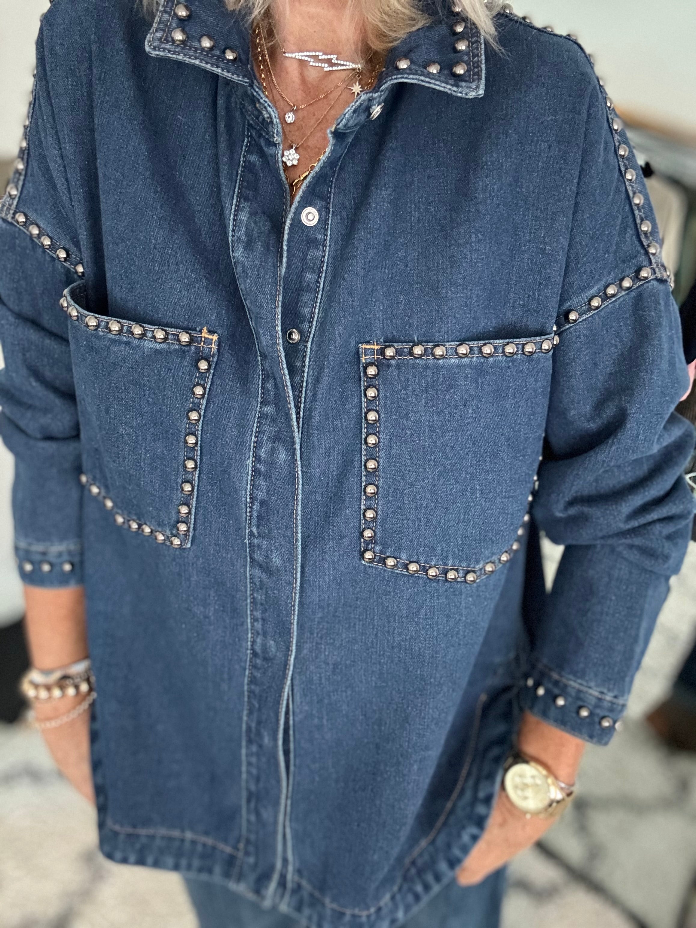 Designer Boyfriend Shacket in Blue Denim