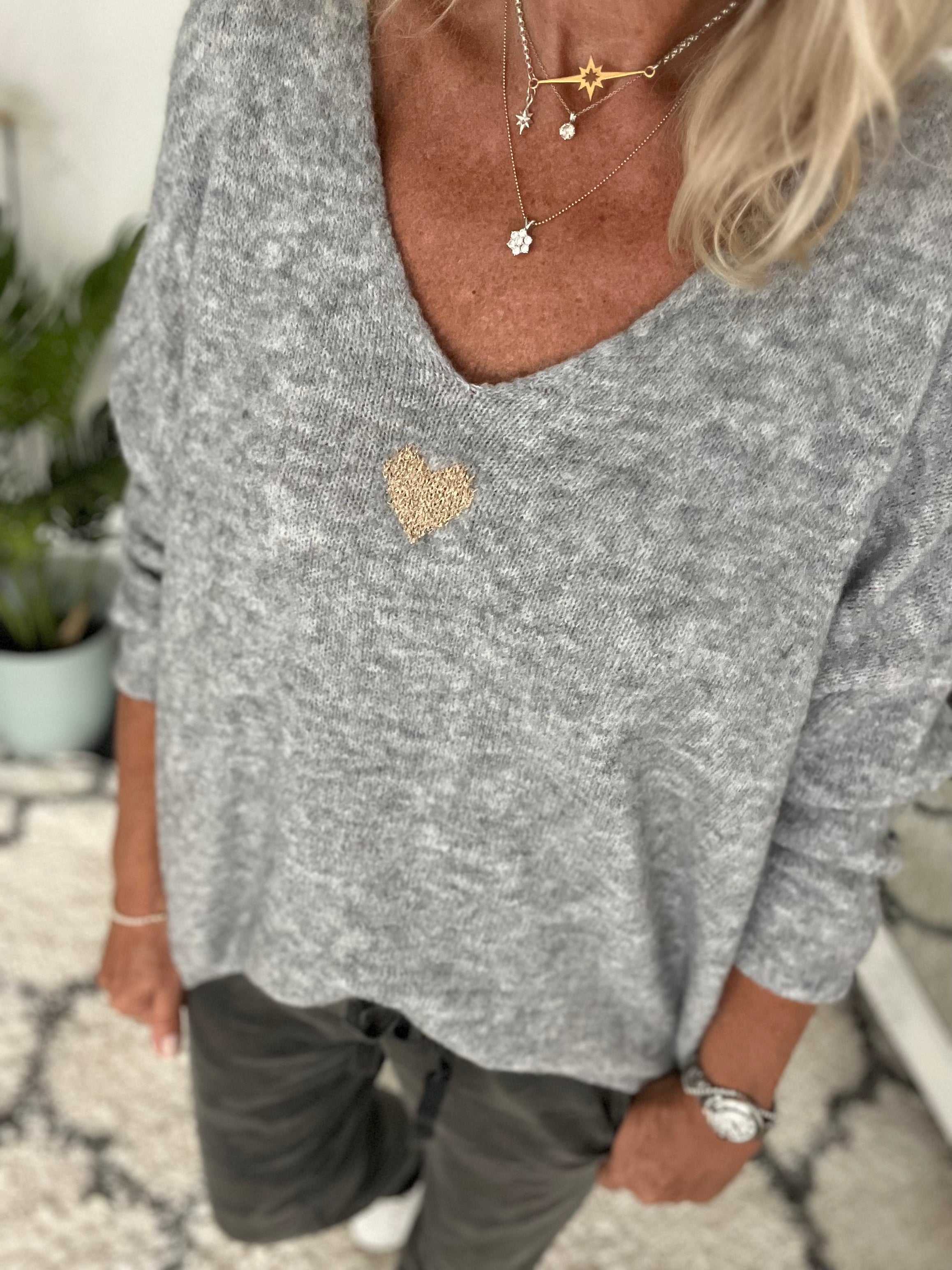 Cosy Heart Jumper in Marl Grey