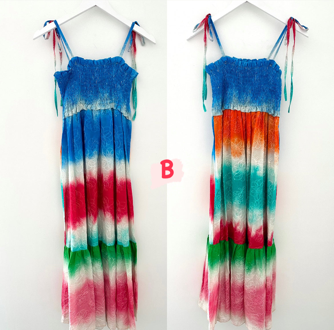 Shirred Strappy Dresses in Rainbow Colours