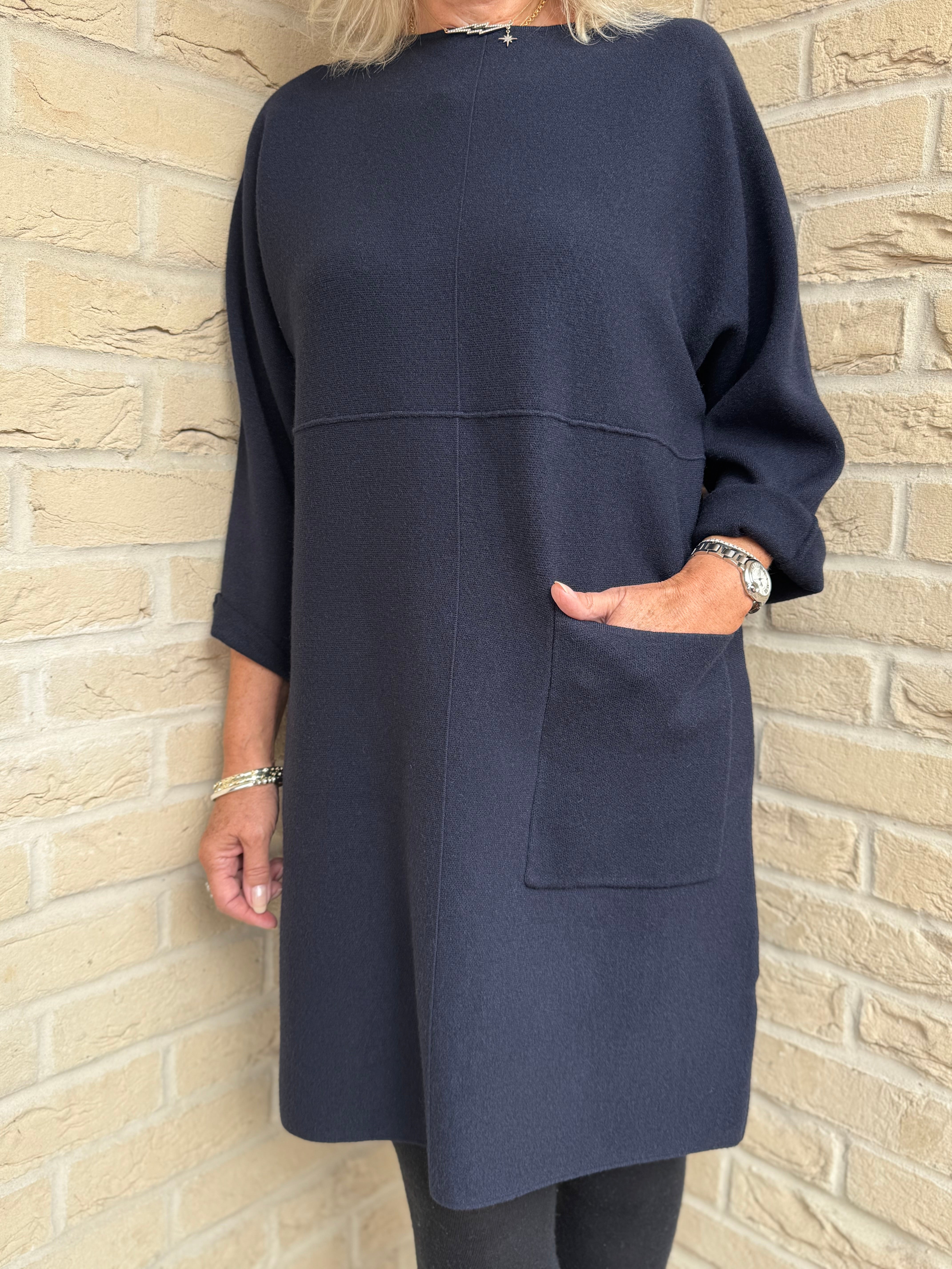Luxe Knitted Pocket Dress in Ink