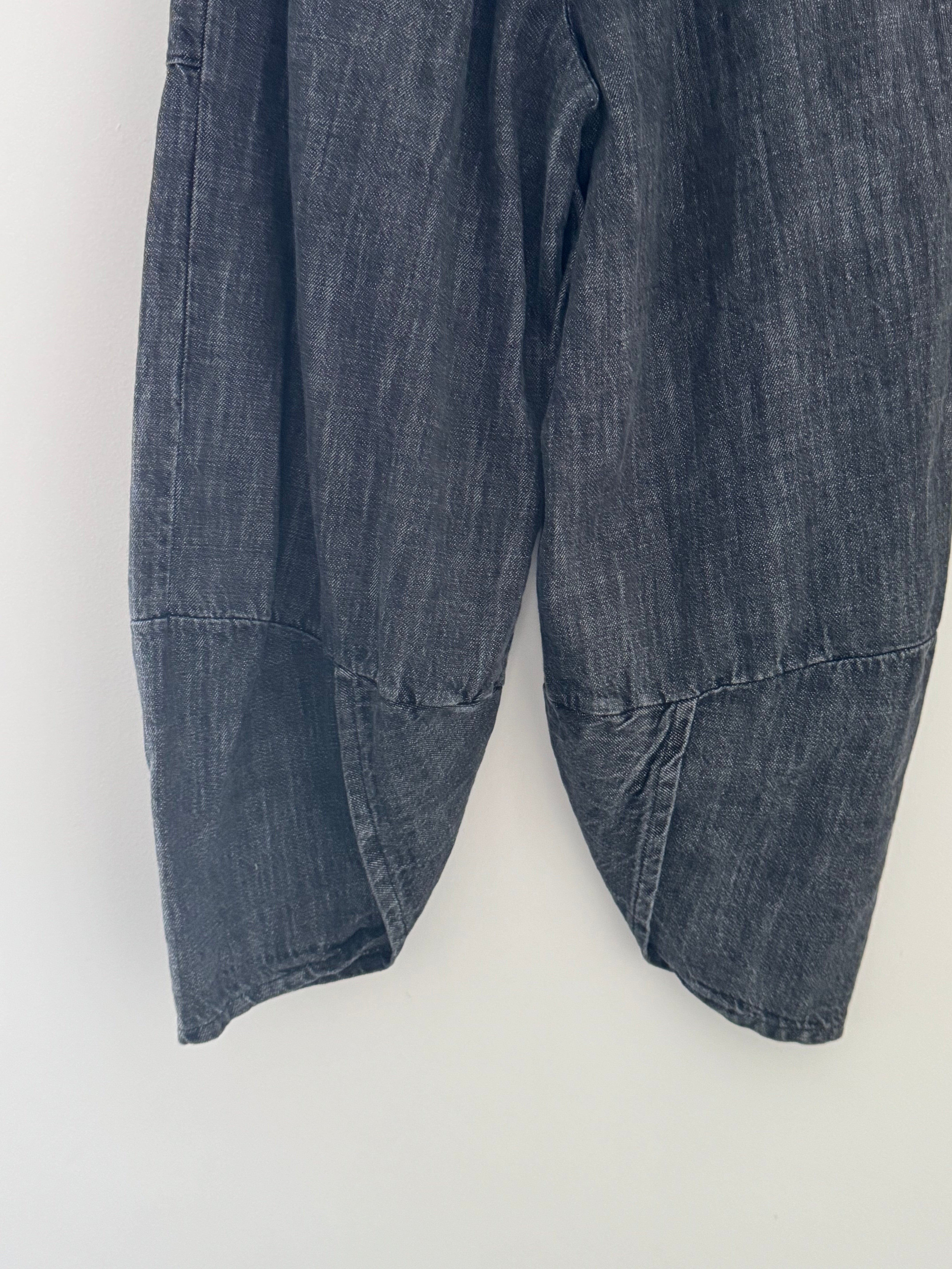 Premium Barrel Leg Trousers in Washed Black Denim