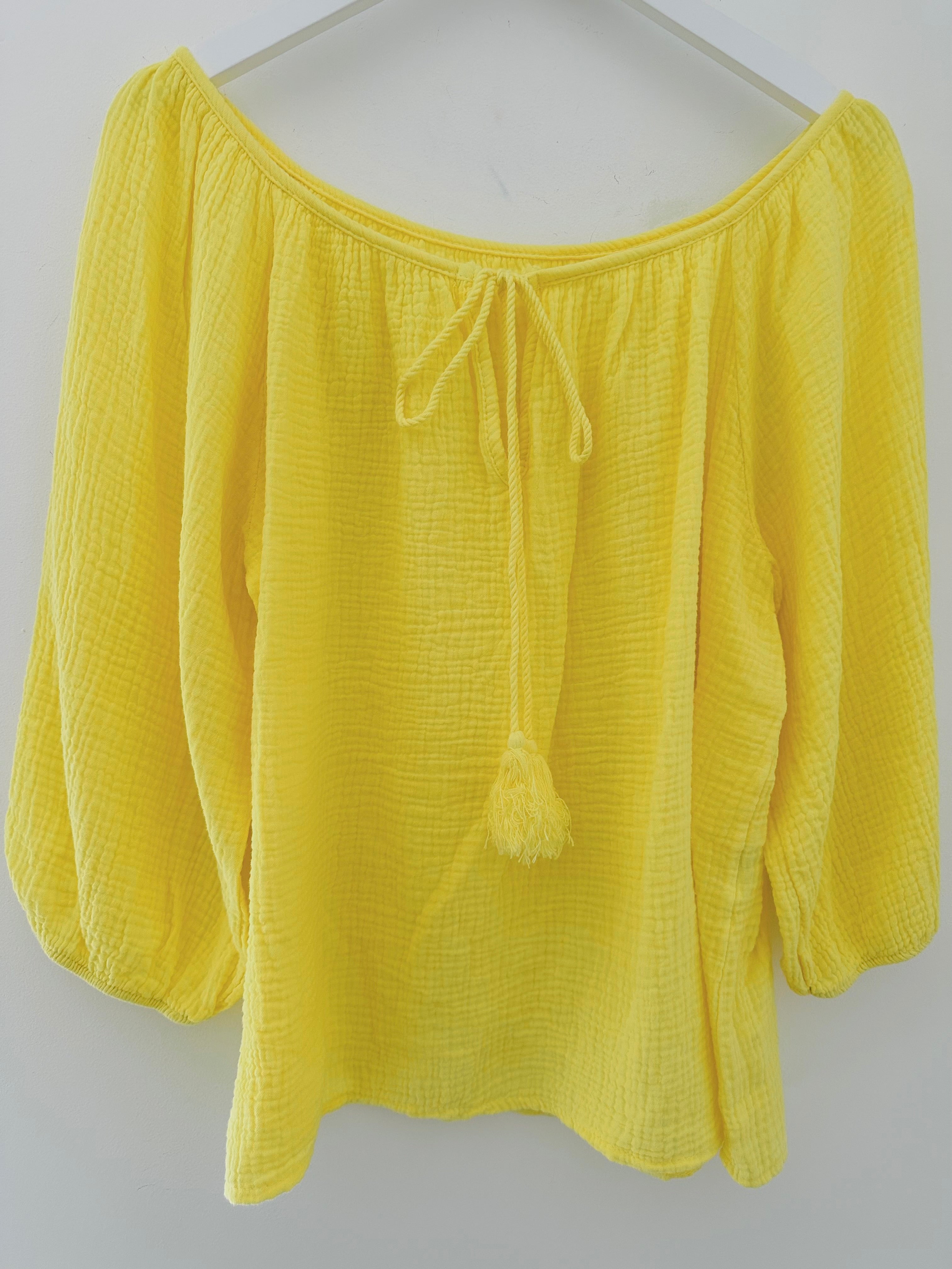 Cheesecloth Tassel Blouse in Yellow