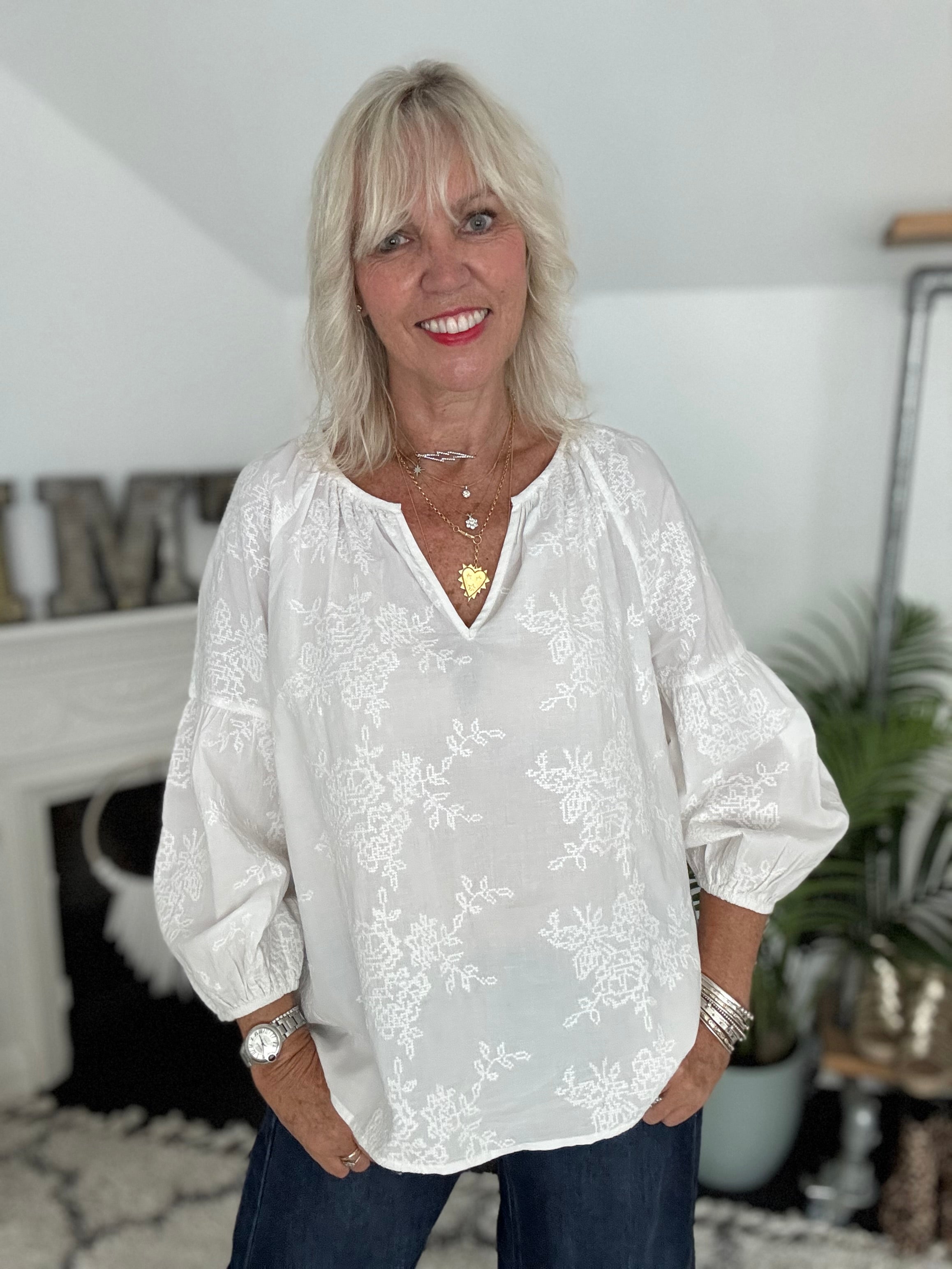 Luxe Embroidered Blouse in Ivory