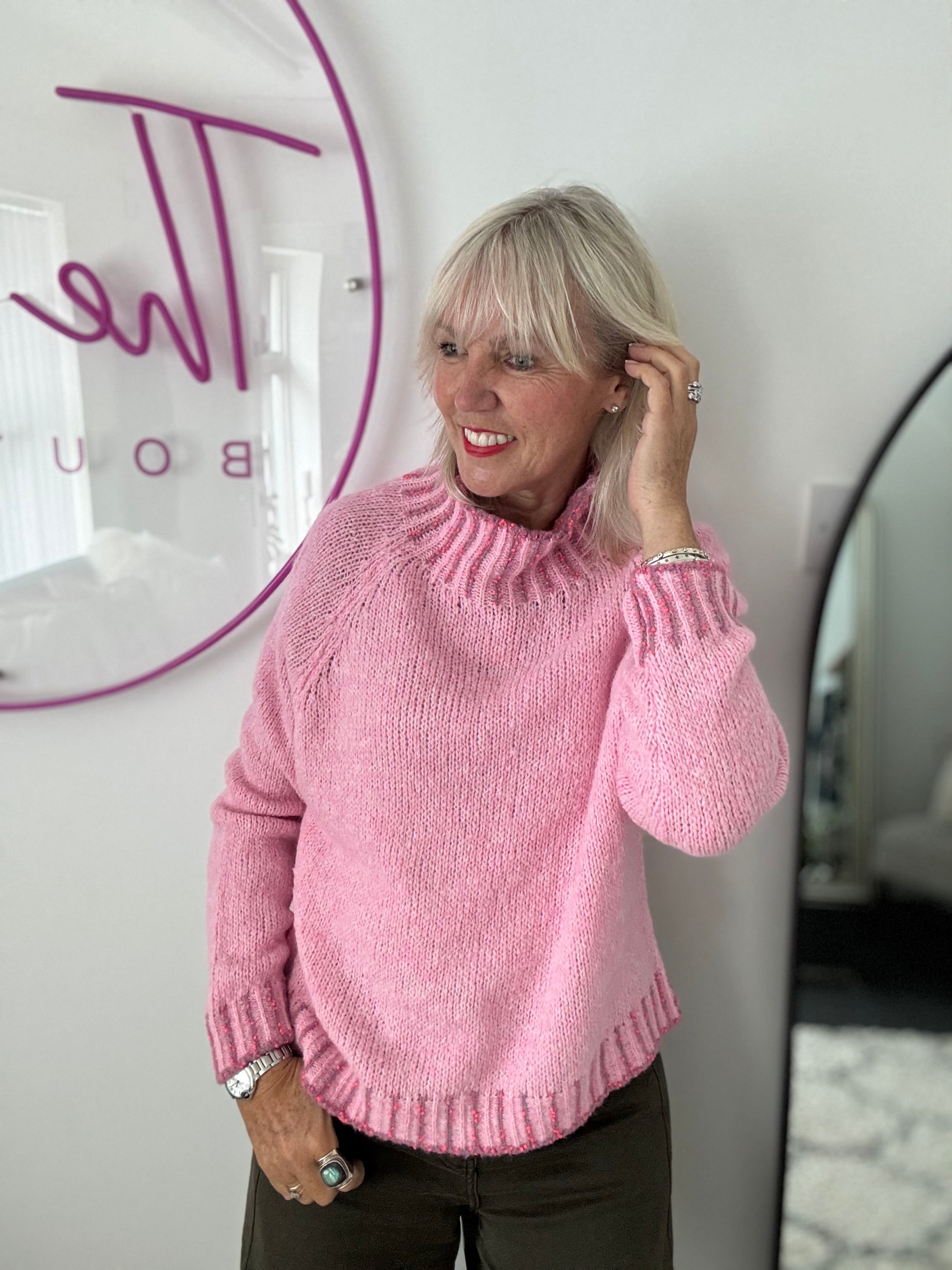Stunning Funnel Neck Jumper in Pink